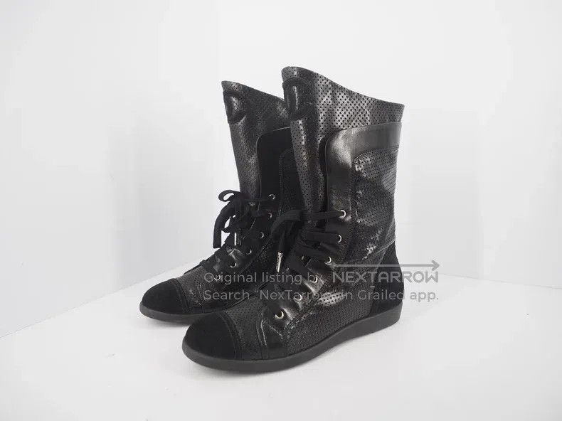Chanel Chanel Black suede patchwork hollowed-out leather boots Size US 7 / IT 37 - 1 Thumbnail