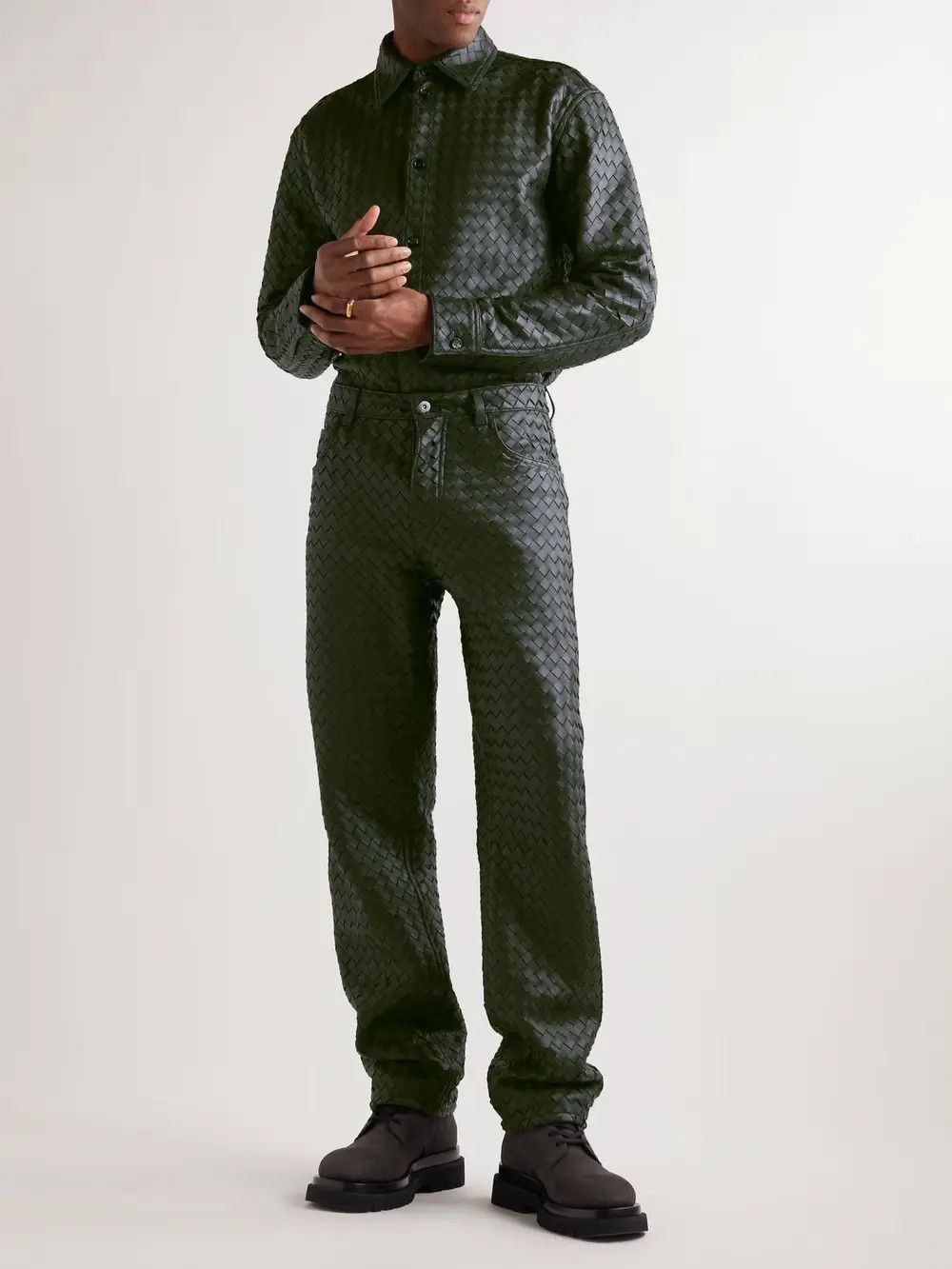 Intrecciato Leather Trousers