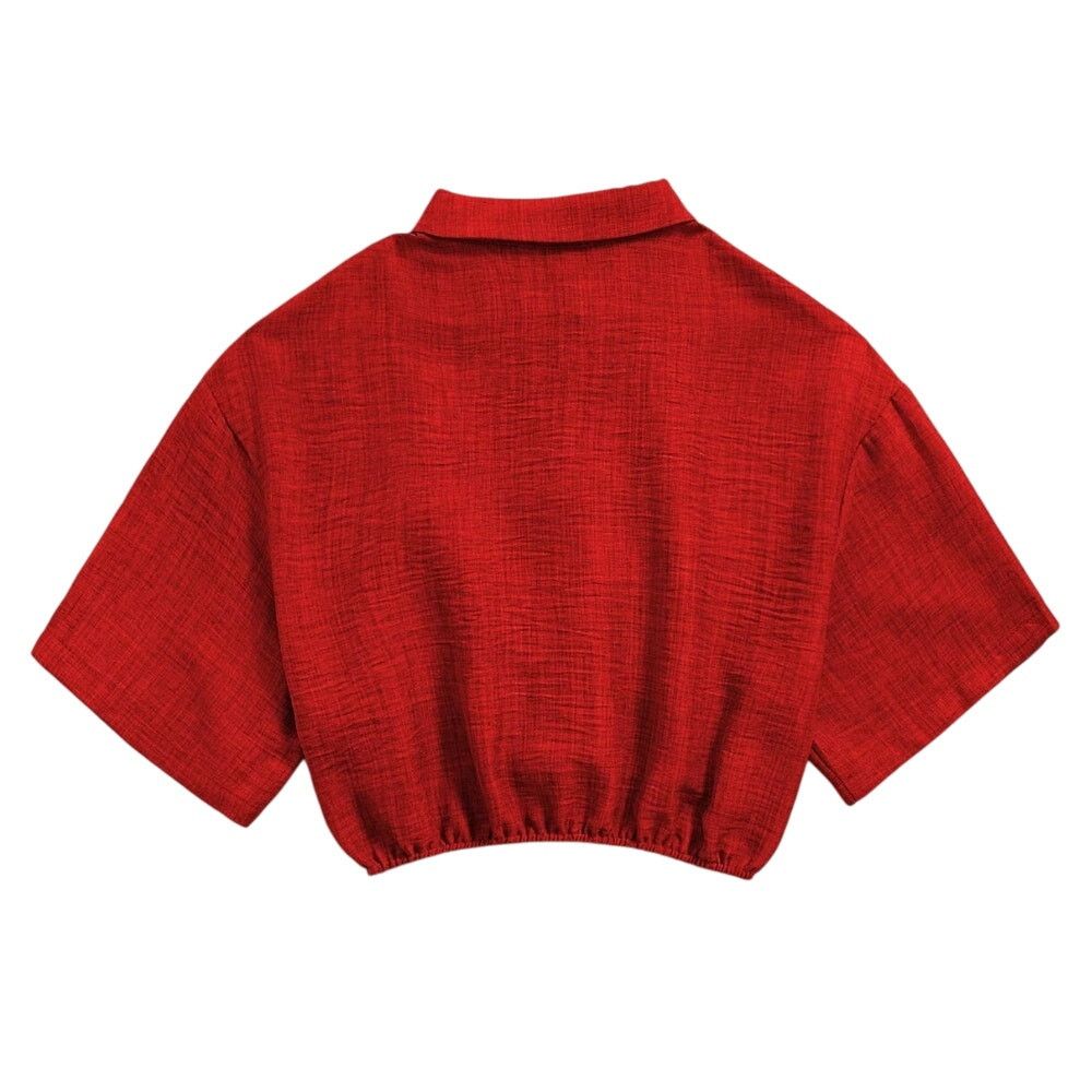 Shein Tie Front Cropped Shirt in Red, Size M Size M / US 6-8 / IT 42-44 - 2 Thumbnail
