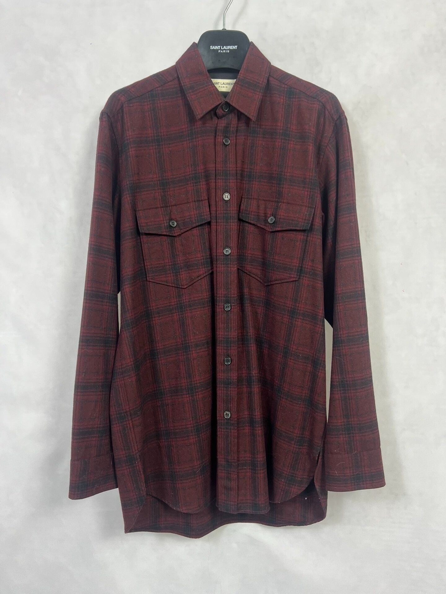 Saint Laurent Paris Saint Laurent Wool Shirt with Burgundy Check Size US M / EU 48-50 / 2 - 1 Thumbnail