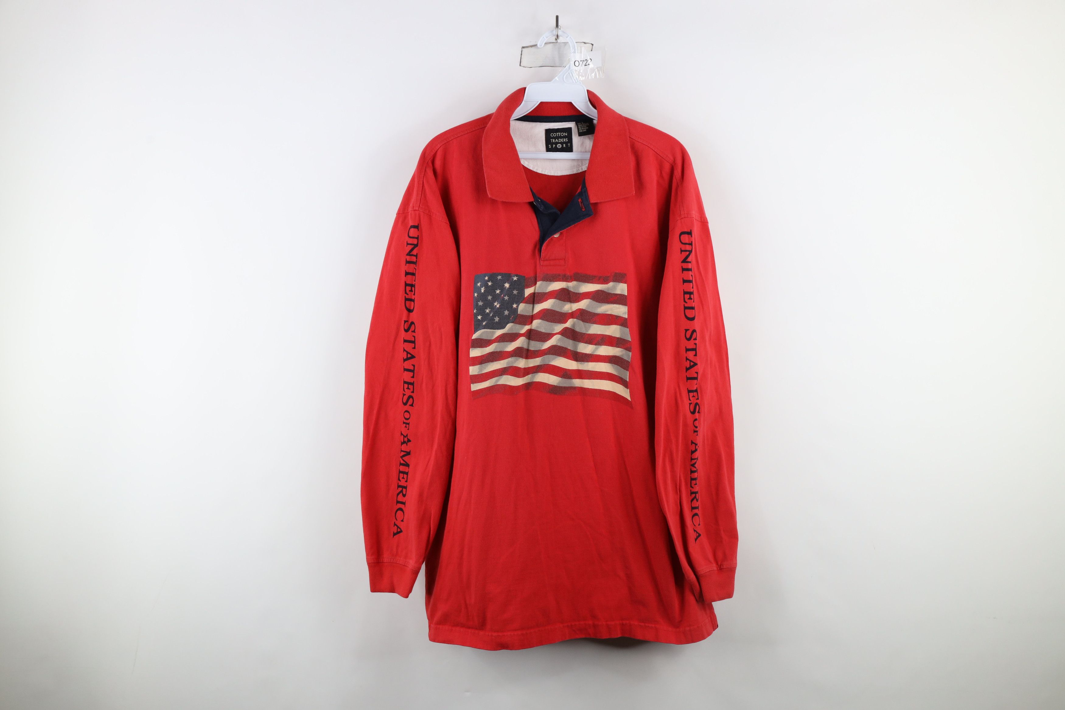 Vintage Vintage 90s Streetwear Spell USA Flag Long Sleeve Rugby Polo Size US L / EU 52-54 / 3 - 1 Thumbnail