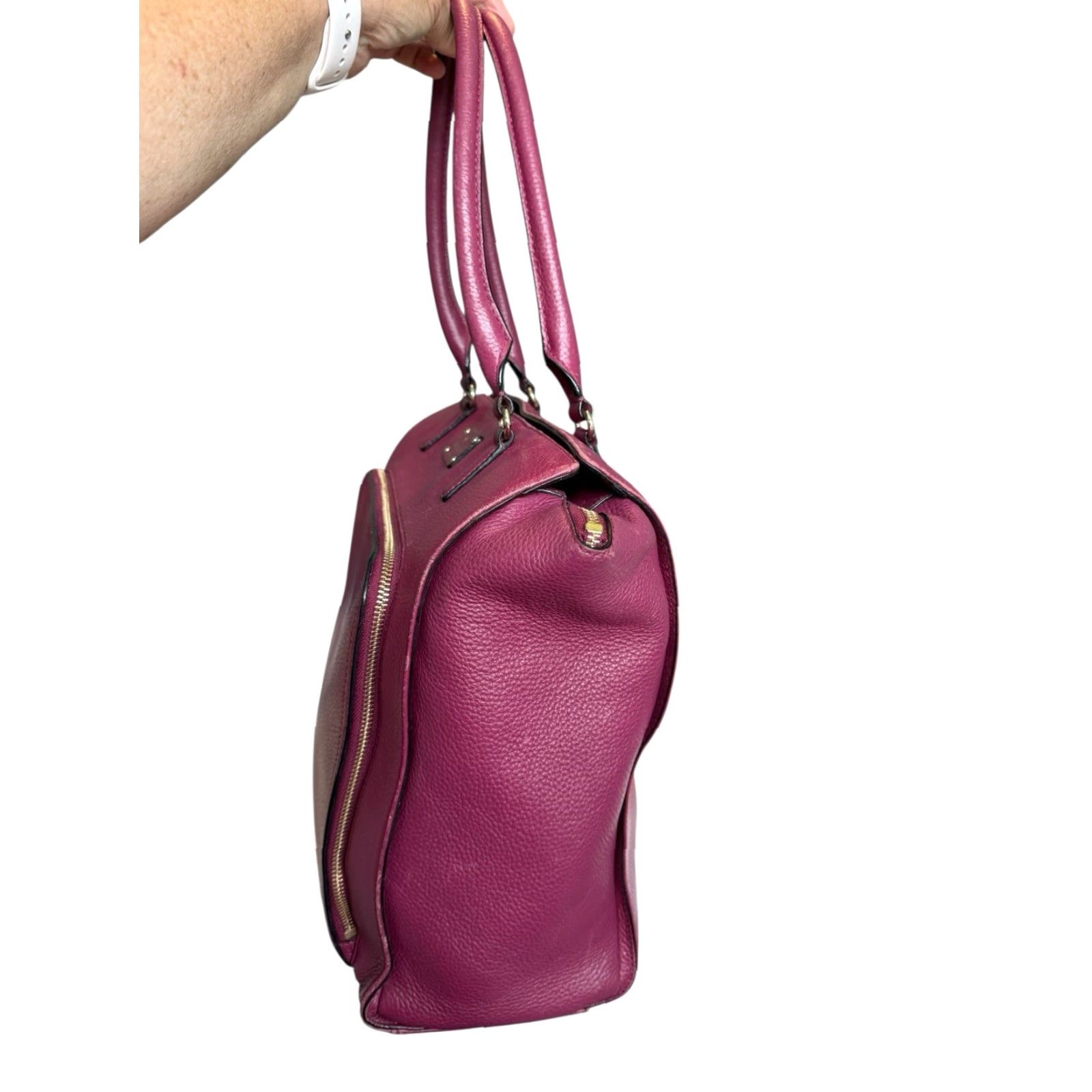 Vintage VINTAGE Kate Spade New York Baxter Street Fernrose Leather Shoulder bag Tote Plum Large Womens Size ONE SIZE - 4 Thumbnail