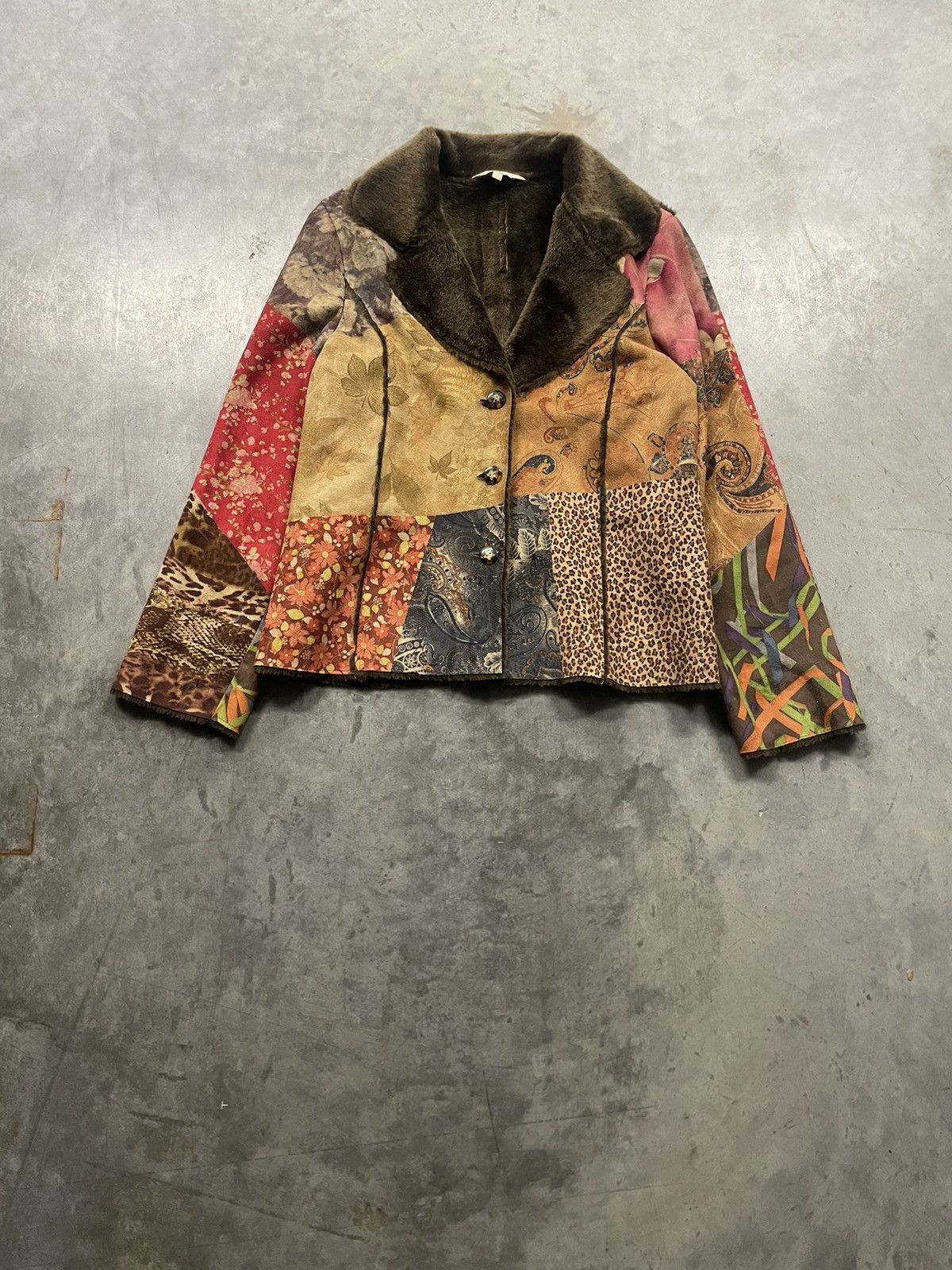 Vintage Y2K Patchwork Shearling Jacket