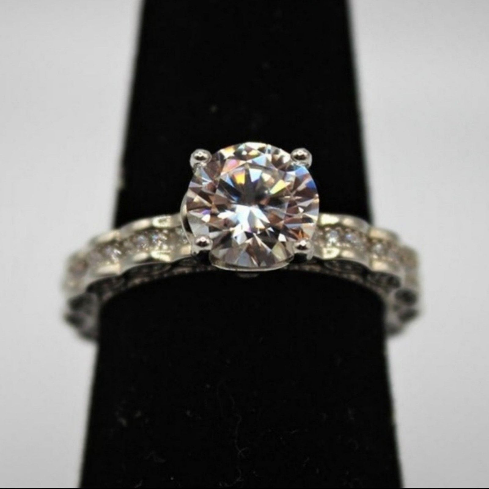 Other 2 Ct Moissanite Ring Rhodium Plated 925 Sterling Silver 6 Size ONE SIZE - 3 Thumbnail