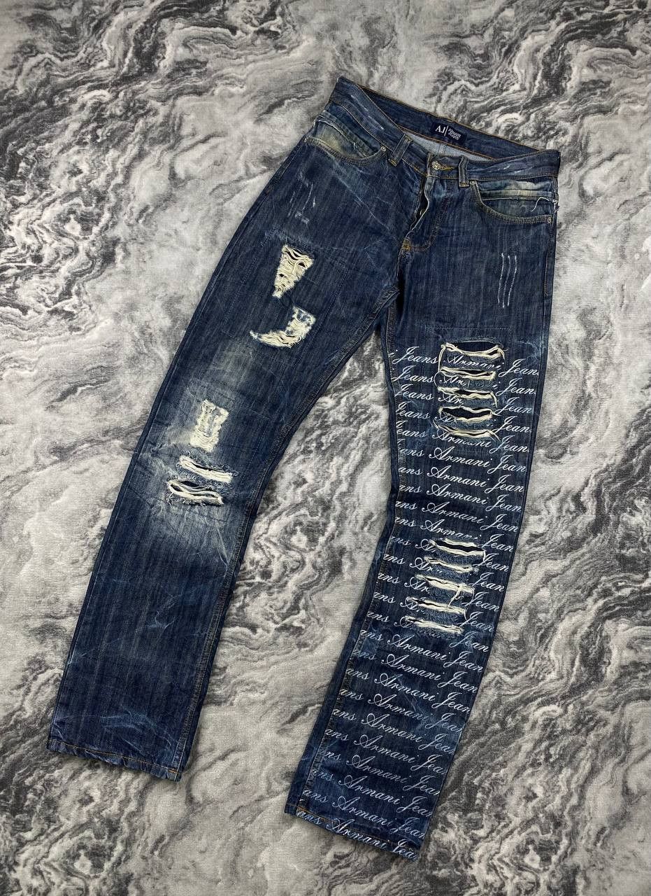 Armani Armani Jeans Big Monogram Logo Distressed Denim Jeans Size US 29 - 1 Thumbnail