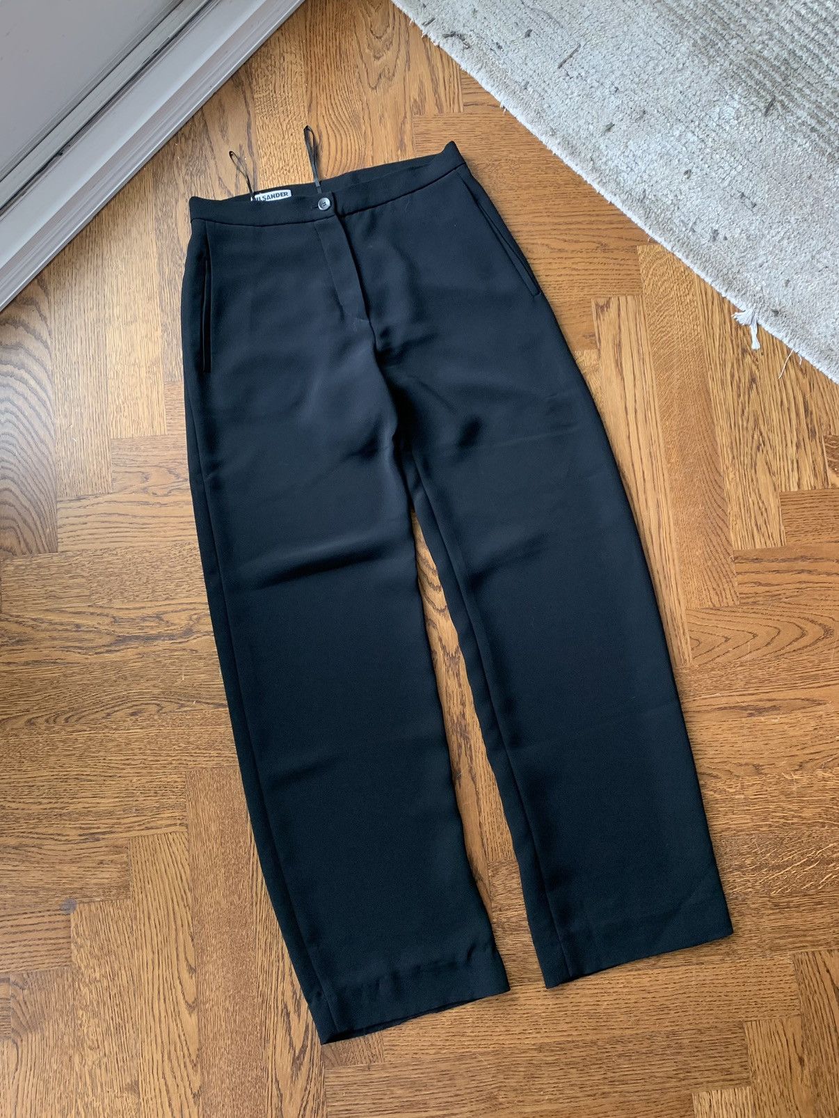 image of 2000S Vintage Jil Sander Pants Light Flowy Trousers Acetate in Black, Women's (Size 28)