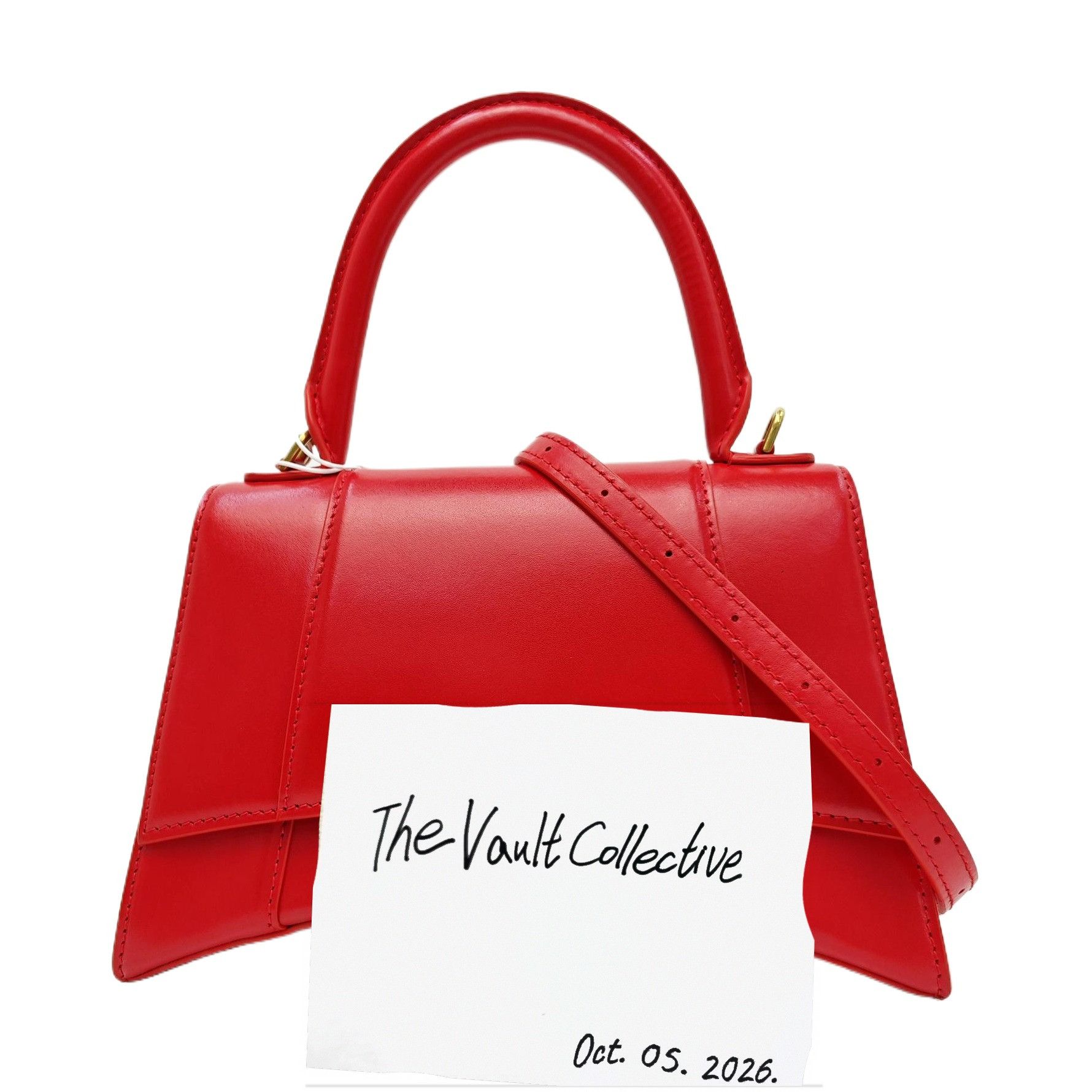 Balenciaga Hourglass Small Red Cowhide Leather Hourglass Shoulder Bag Handbag Cr, Women's