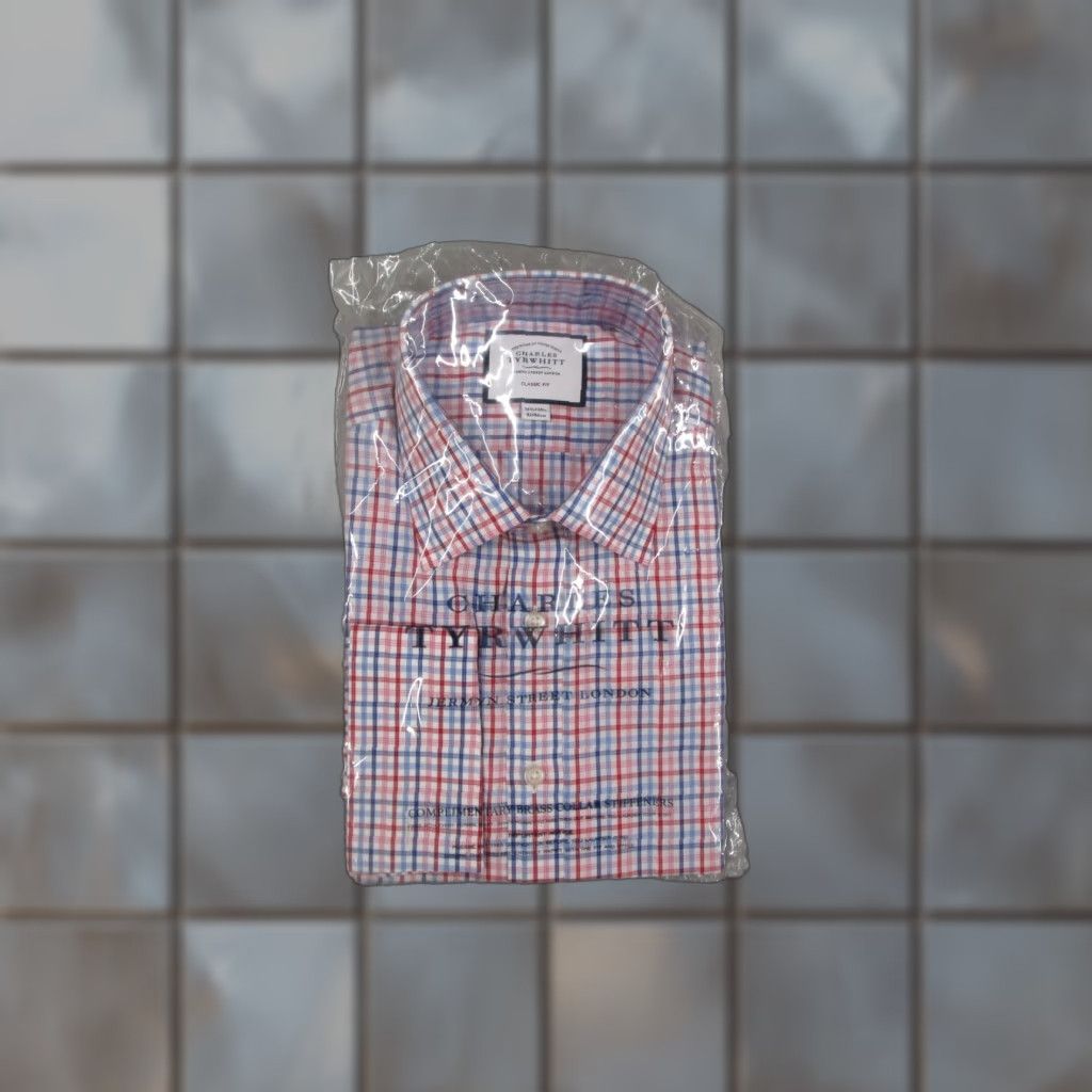 Charles Tyrwhitt Shirt Mens 16.5 34/35 Red Check Classic Fit Cotton Poplin Dress