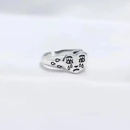 Jewelry x Ring Gold Plated Sad Face Face Rave Party Ring in Silver, Men's