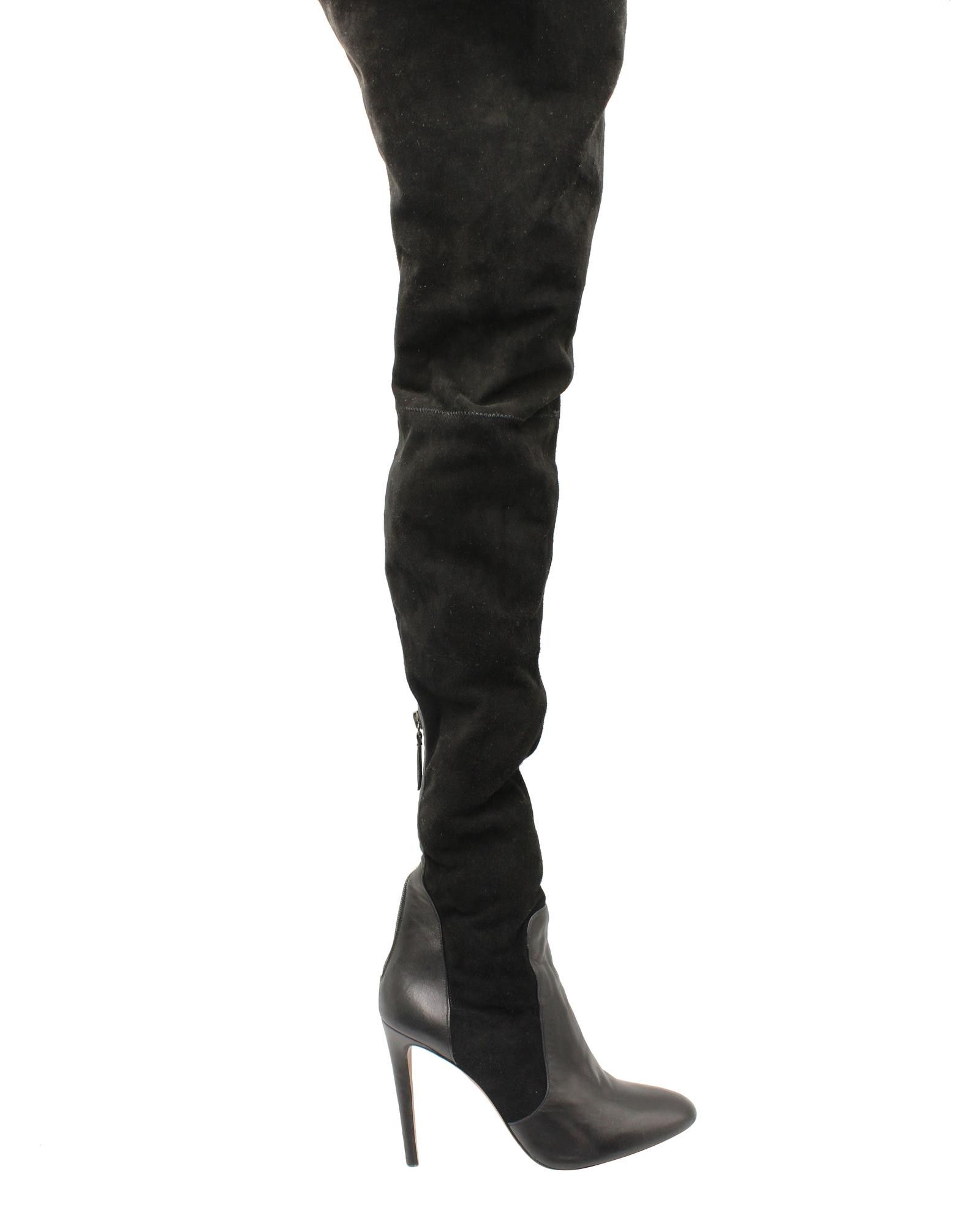 image of Black Suede Over-The-Knee High-Heel Shoes Boots By Aquazzura, Women's (Size 8)