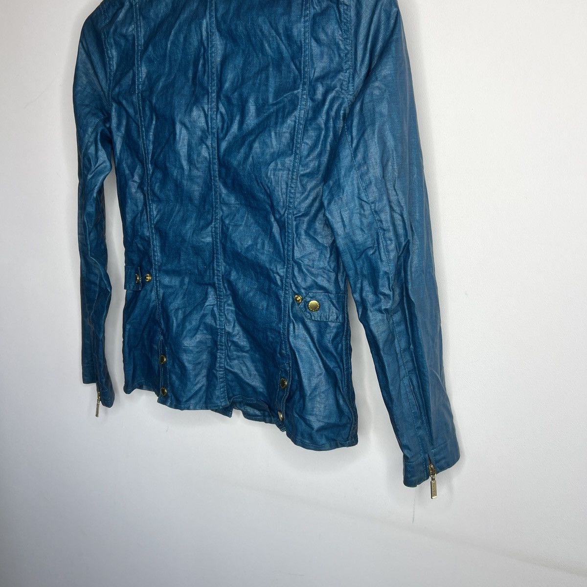 Barbour × Japanese Brand Vintage Waxed Barbour Linen Blue Jacket Coat Utility Size XS / US 0-2 / IT 36-38 - 7 Thumbnail