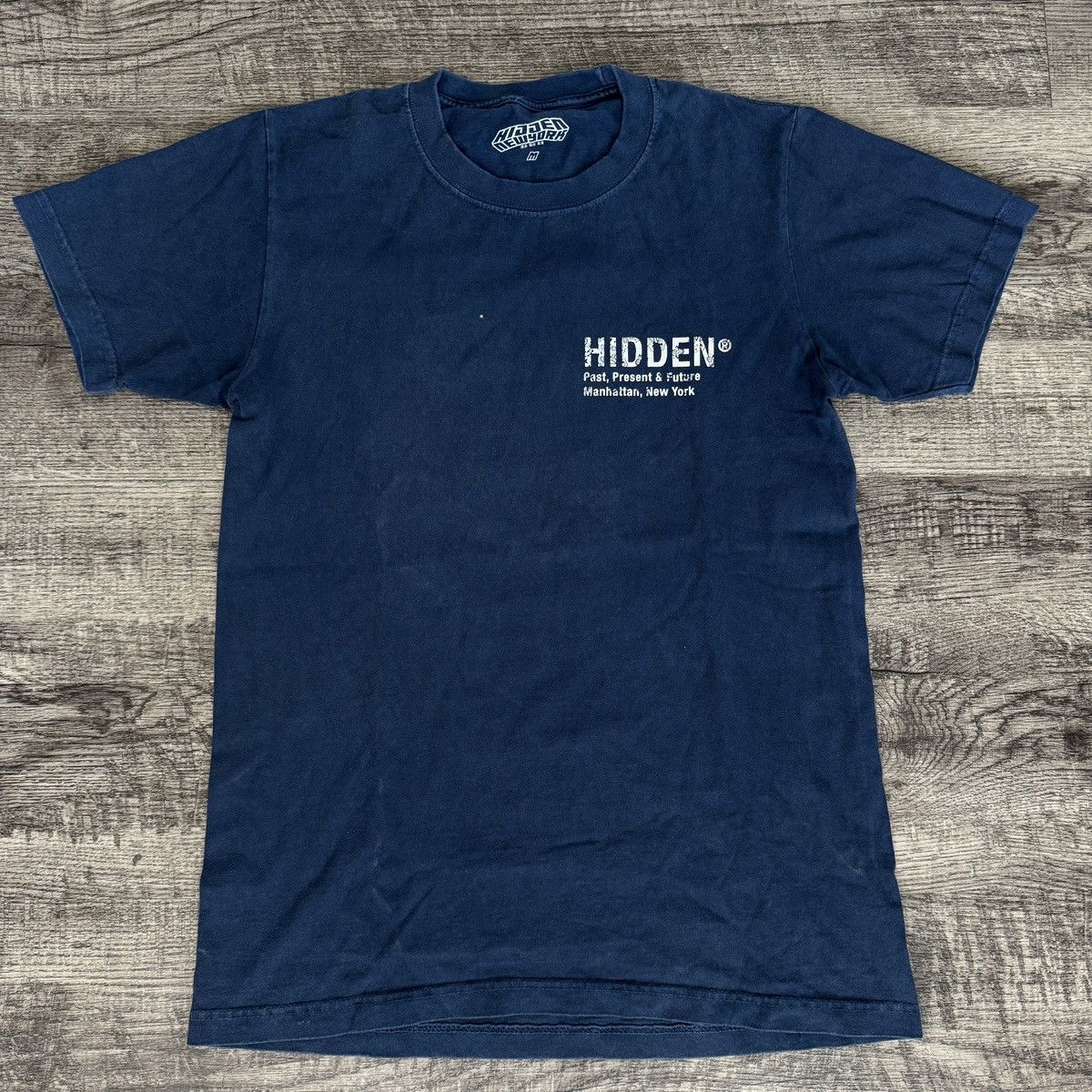 Hidden NY Paisley Blue Logo T-Shirt Tee Off White - Size L