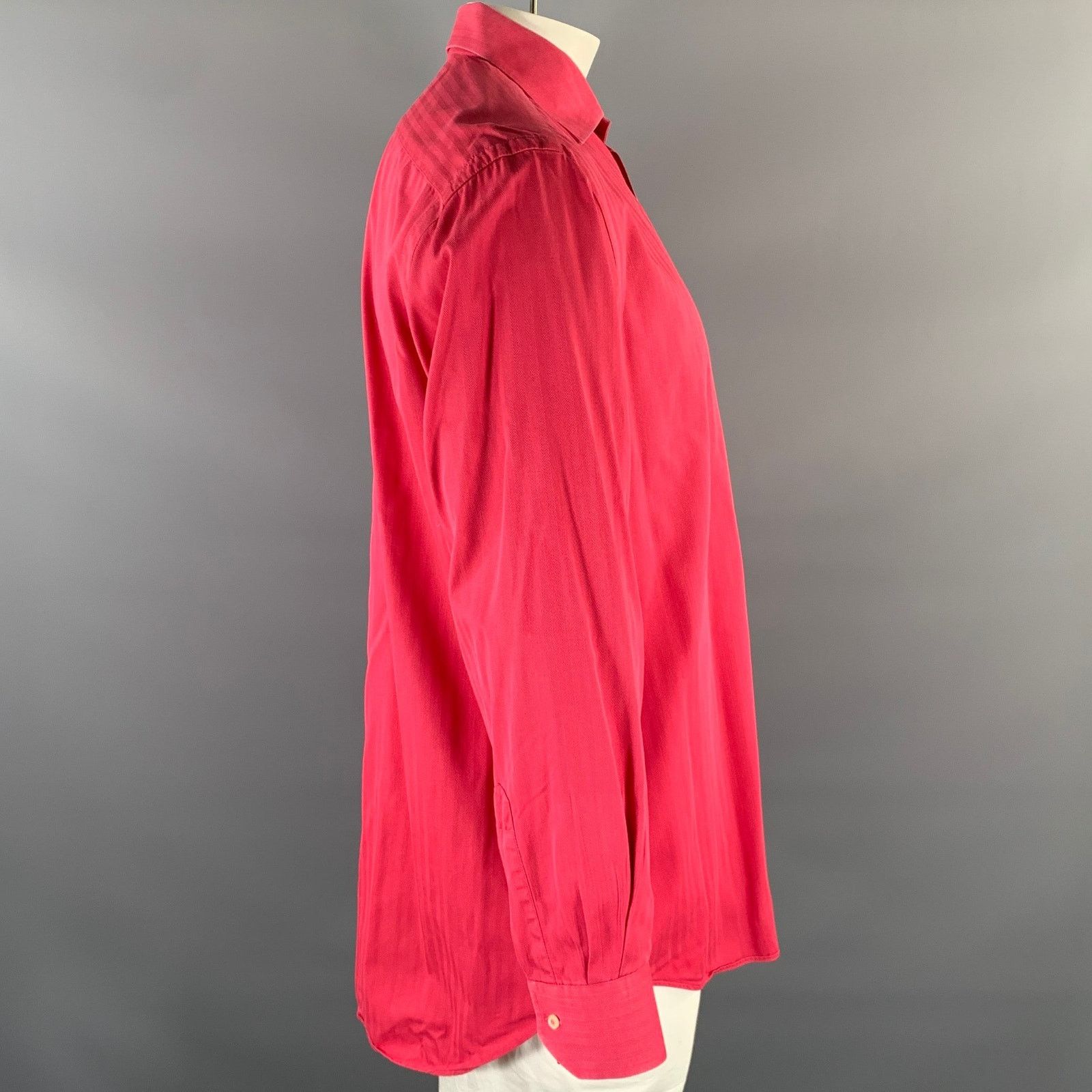 Etro ETRO XL Red Magenta Herringbone Spread Collar Shirt Size US XL / EU 56 / 4 - 3 Thumbnail