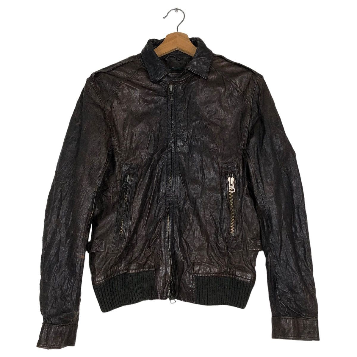 14th Addiction 14th Addiction Lizard Leather Crosszip Moto Jacket 