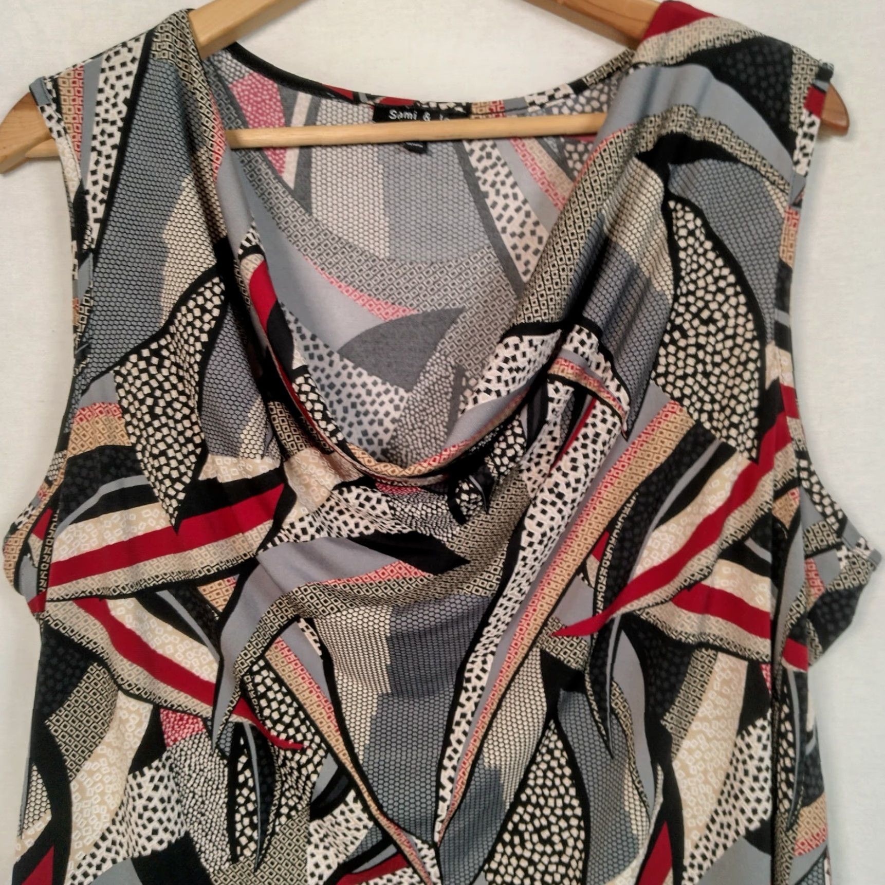 Vintage Vintage Sami & Jo Shirt XL Sleeveless Cowl Neck Geometric Abstract Artsy Textured Print Stained Glass Look Y2K Size XL / US 12-14 / IT 48-50 - 3 Thumbnail