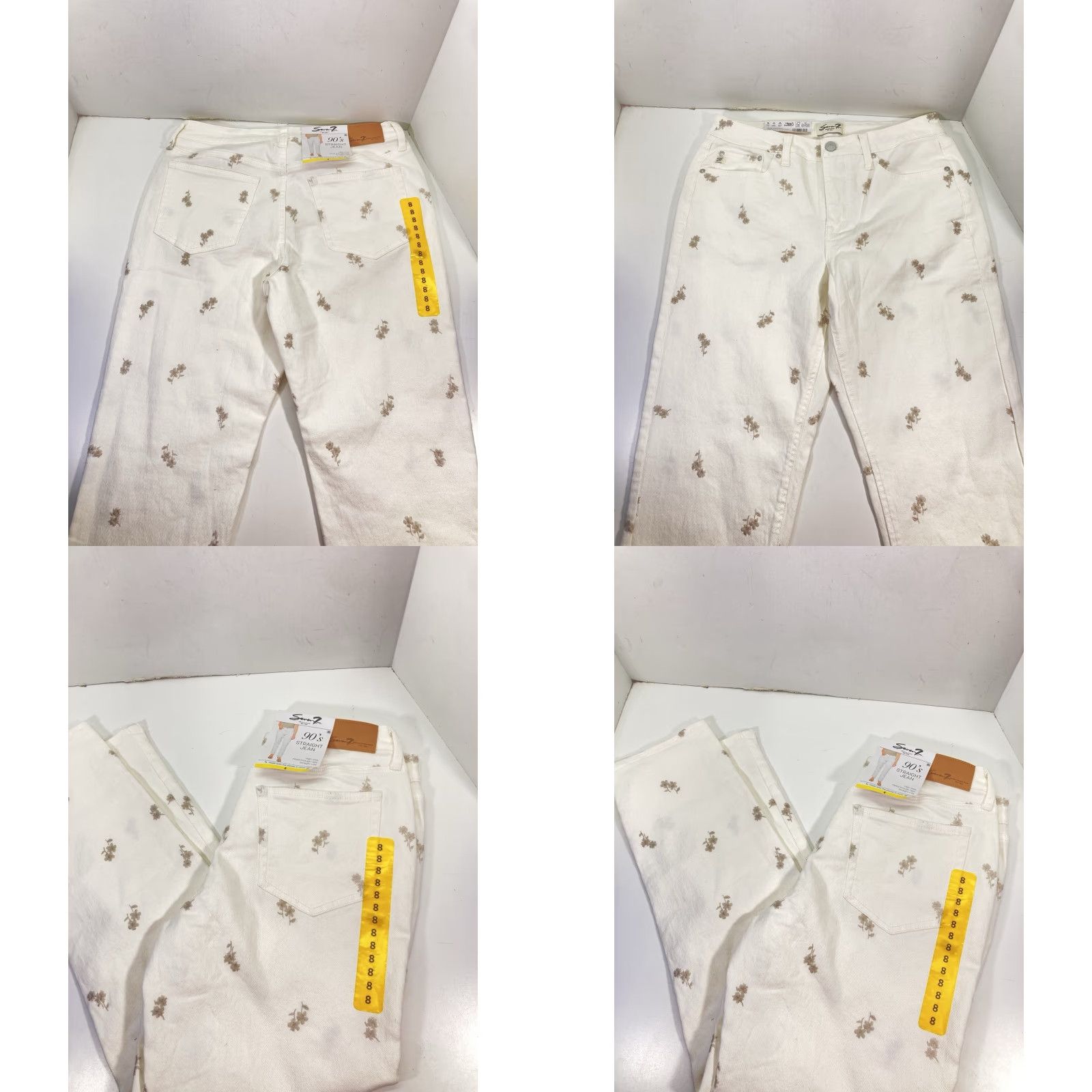 Vintage Seven7 90s Straight Jeans Women Size 8 32X30 White Floral High Rise Stretch NWT Size 30" / US 8 / IT 44 - 9 Thumbnail