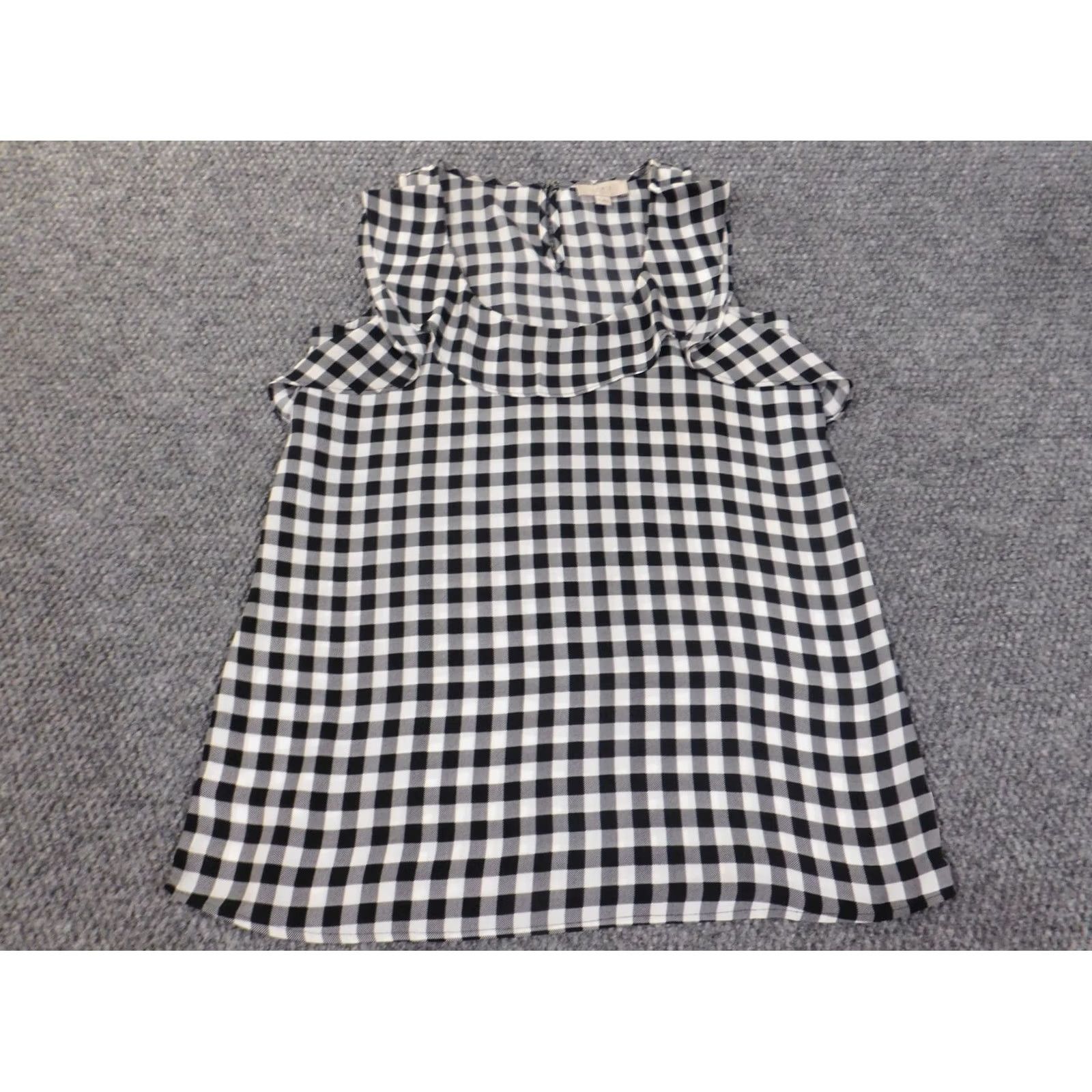Ann Taylor Loft Blouse Shirt Womens Medium Gray Plaid Sleeveless Polyester Round Neck Casual Loft Top M Gray Casual Womens Ann Taylor Loft Size M / US 6-8 / IT 42-44 - 4 Thumbnail