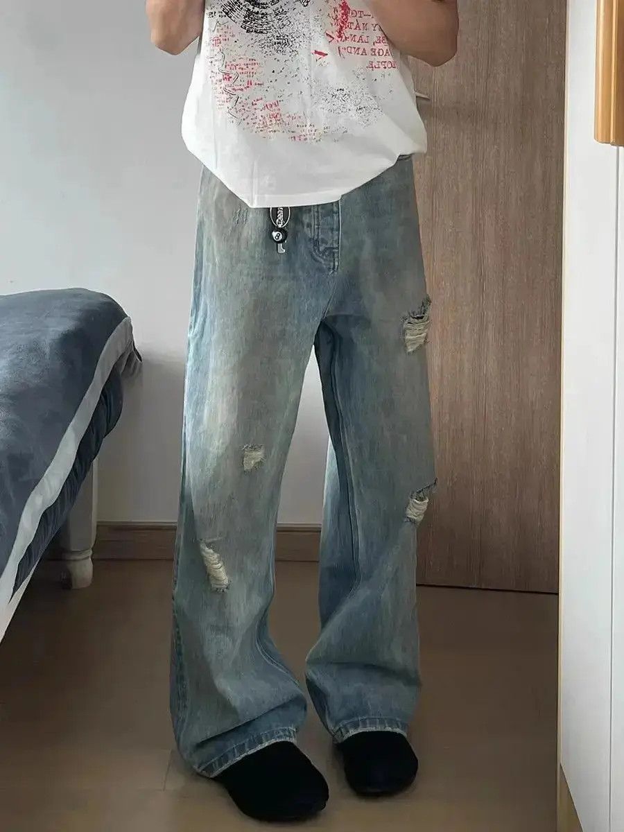 Japanese Brand Hip hop loose straight leg ripped jeans Size US 32 / EU 48 - 4 Thumbnail