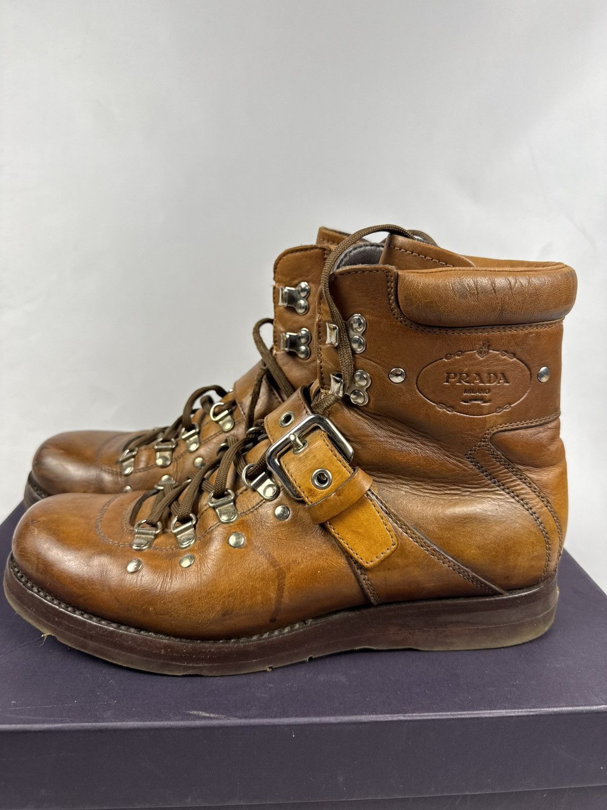 Prada Prada Milano Leather Hiking Boots Brown – Size 10 men Size US 10 / EU 43 - 2 Thumbnail