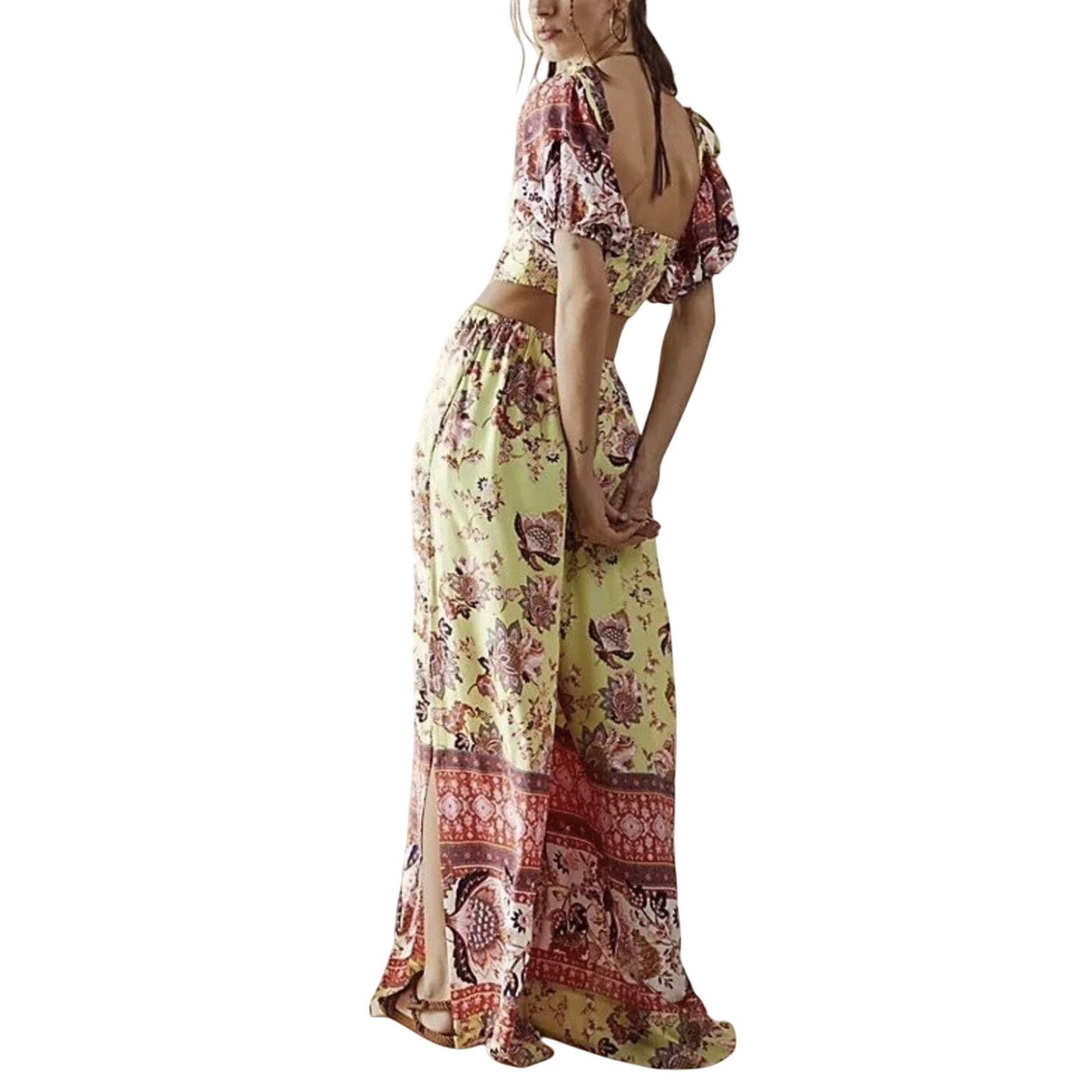 Free People Bali Citrus Skies One Piece Wide Leg Jumpsuit Floral Pockets Size 26" / US 2 / IT 38 - 8 Thumbnail