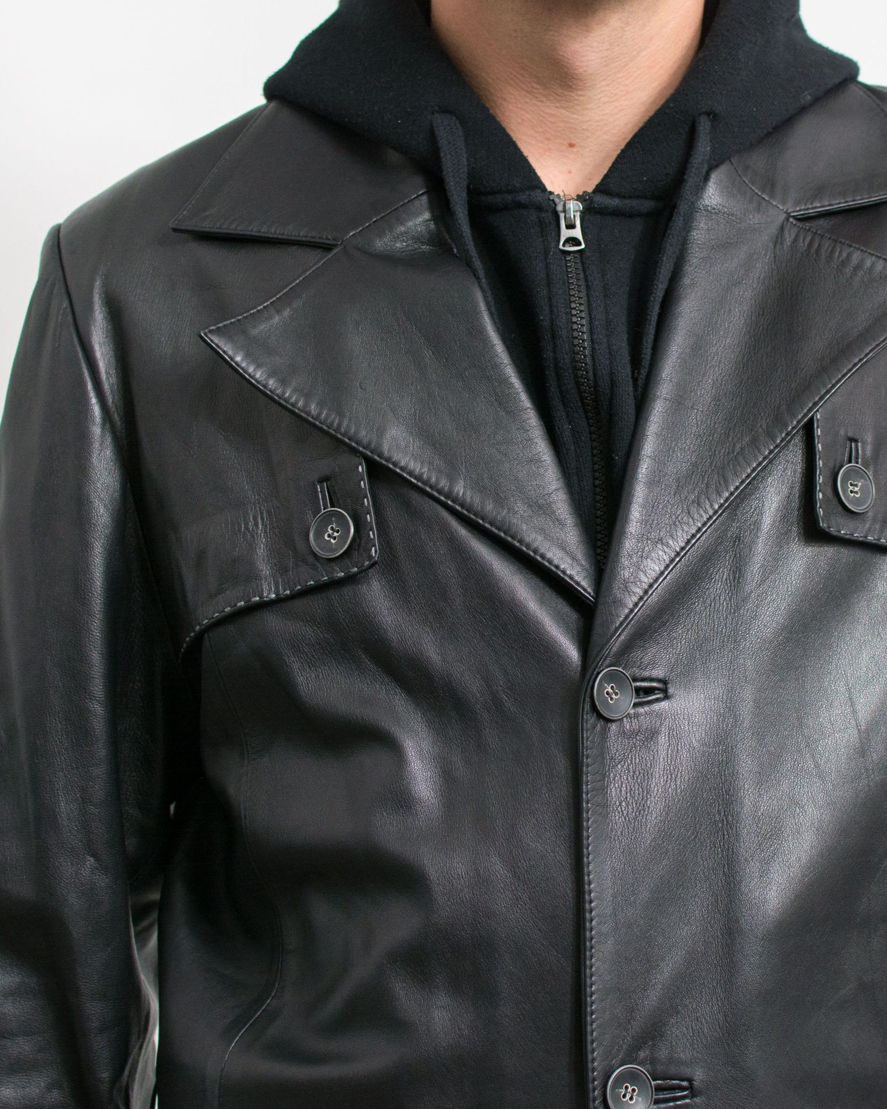 Genuine Leather × Vintage Vintage Black Leather Trench Coat Men’s Size L Size US L / EU 52-54 / 3 - 4 Thumbnail