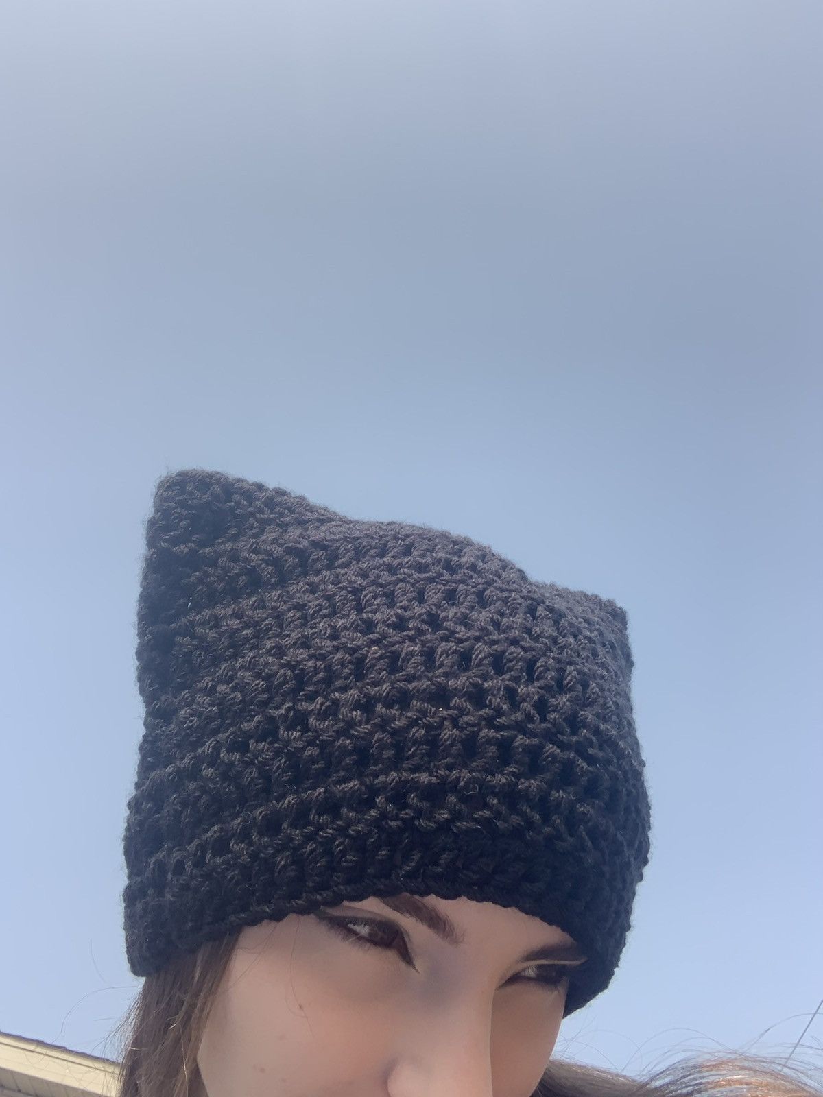 Handmade Crochet Cat Beanie - Solid Black Size ONE SIZE - 8 Thumbnail