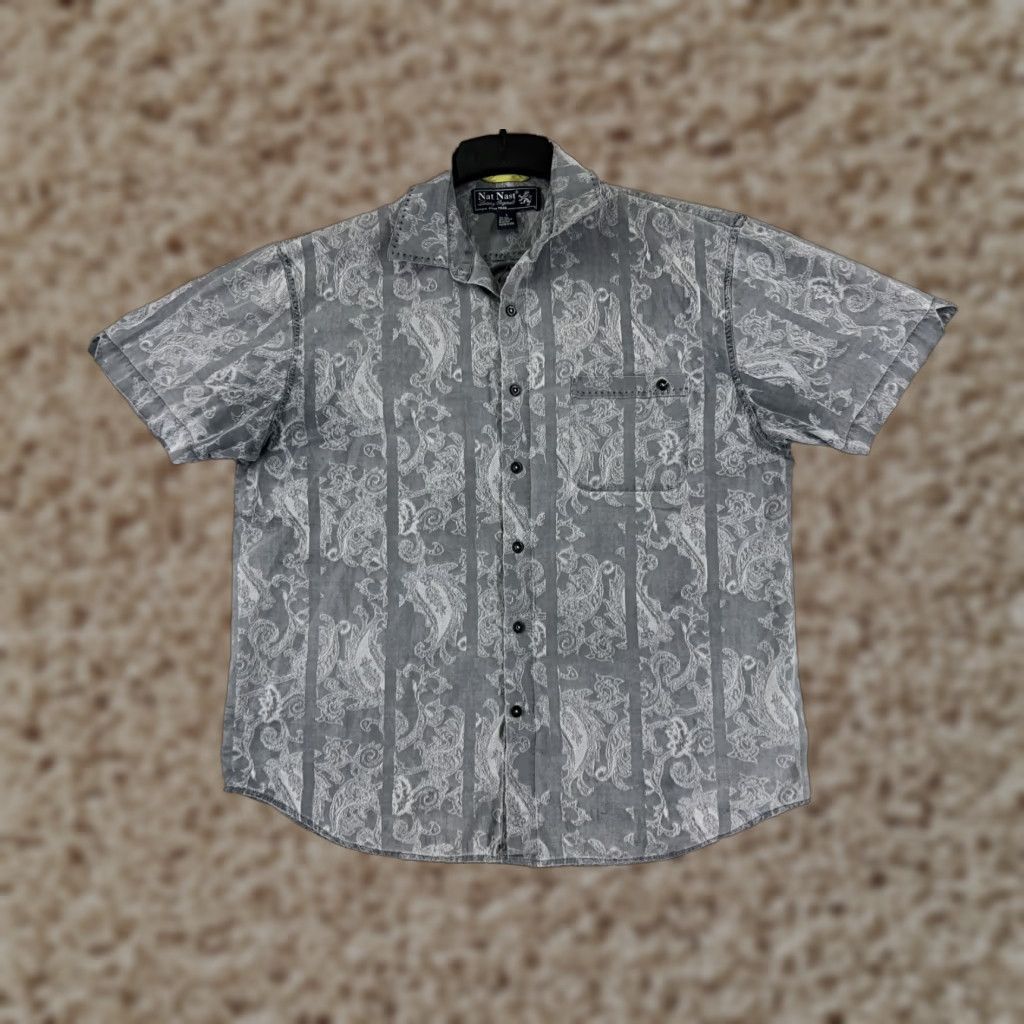 Nat Nast Nat Nast Shirt Mens Large Gray Paisley Silk Cotton Blend Button Up Pocket Size US L / EU 52-54 / 3 - 1 Thumbnail