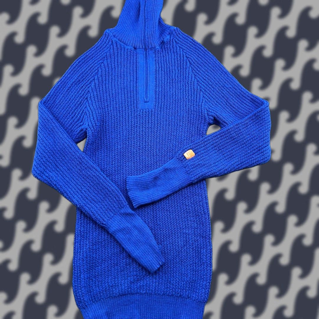 Vintage LANULLVA Womens Sweater Large Knit 1/4 Zip Blue Wool Ribbon Turtleneck Thermal Knit Pullover Mens? No, Womens. Size L / US 10 / IT 46 - 1 Thumbnail
