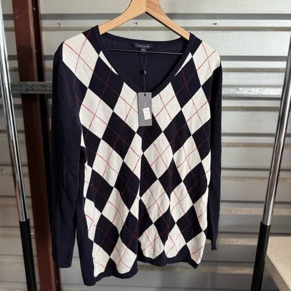 Tommy Hilfiger NWT Tommy Hilfiger Navy and White Argyle Crewneck Sweater Sz Size XL / US 12-14 / IT 48-50 - 2 Thumbnail