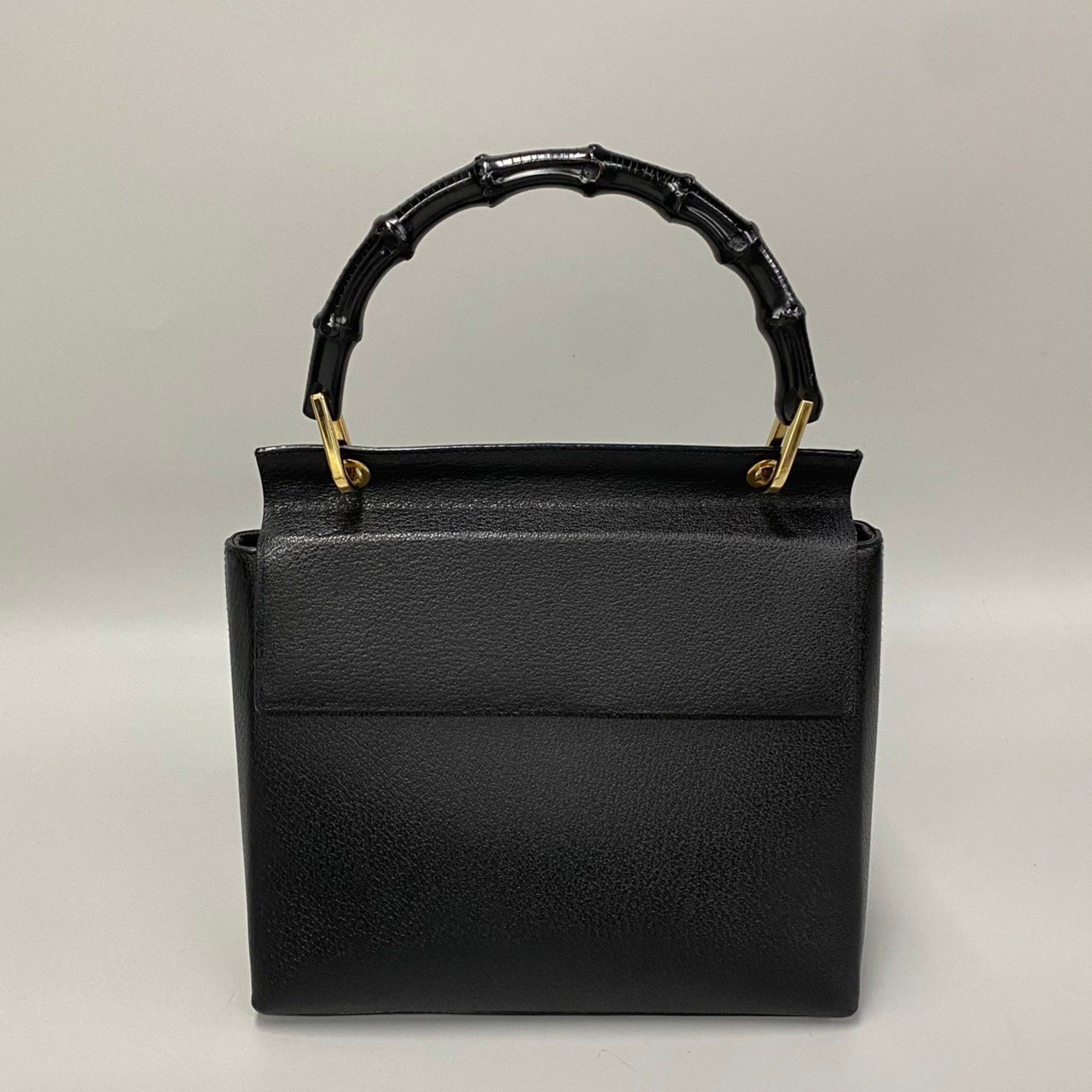 image of Gucci Old Gucci Bamboo Leather Handbag Tote Bag Black 3Mnj1483-2, Women's