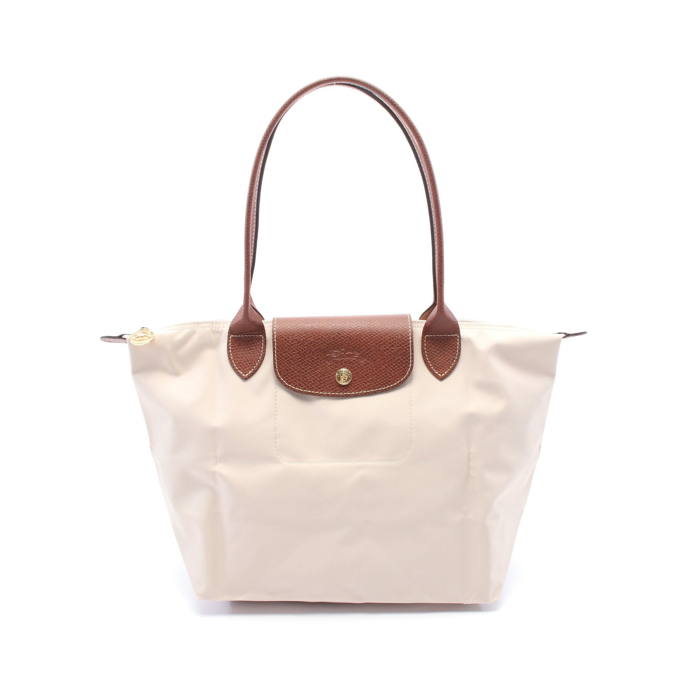 Longchamp Le Pliage Original M Preage Shoulder Bag Tote Canvas Leather Beige Brown