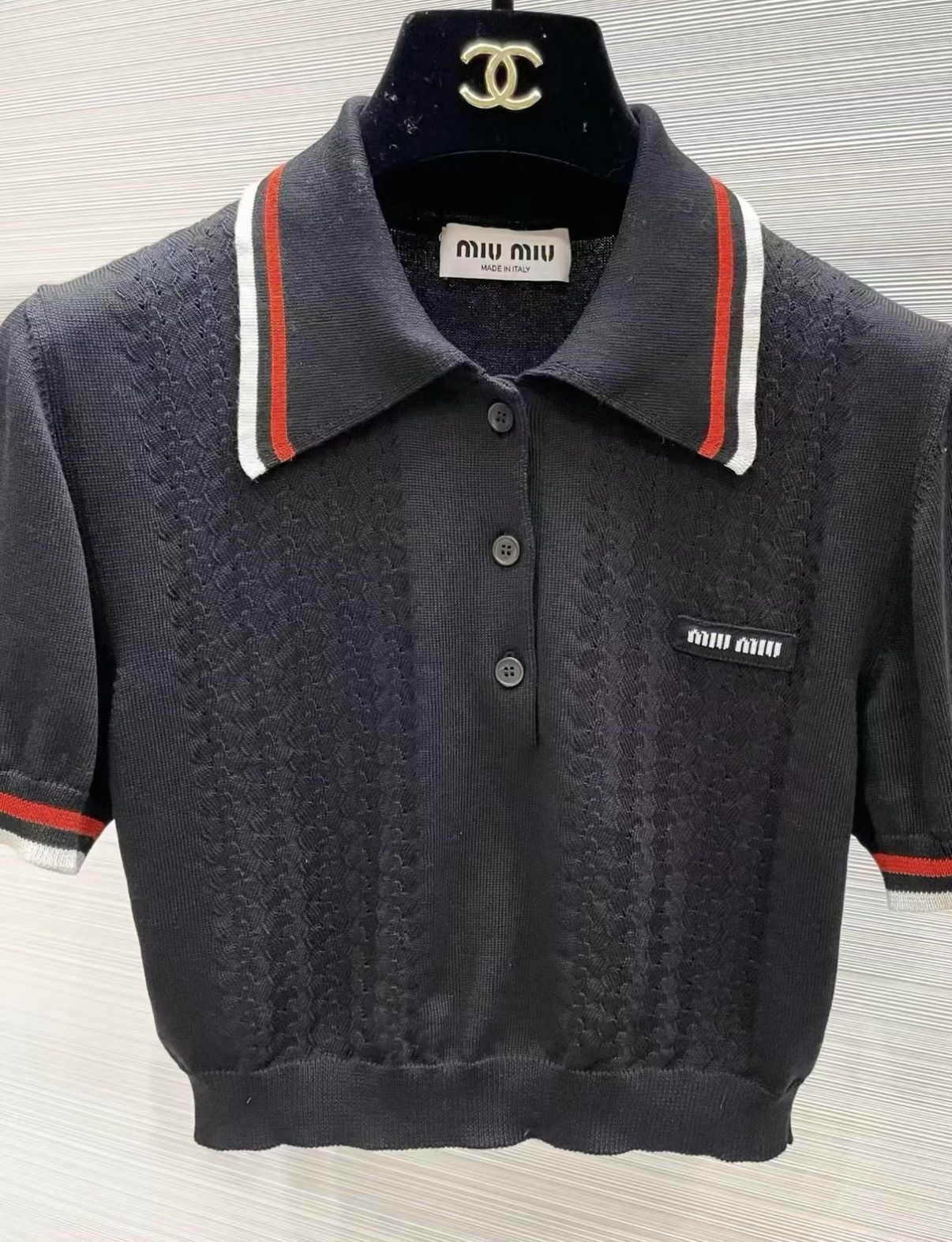 Miu Miu Miu Miu Classic Black Lapel Knit Polo Shirt J33 Size S / US 4 / IT 40 - 2 Thumbnail