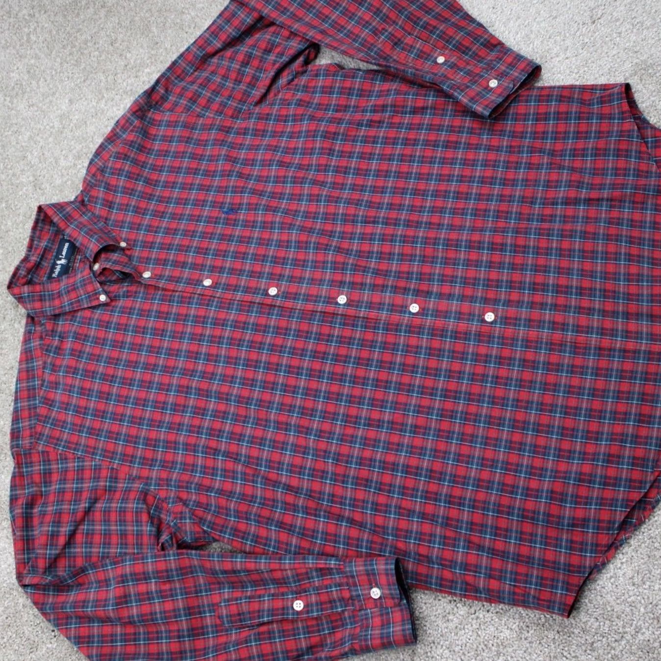 Ralph Lauren Ralph Lauren Shirt Men Large Red/Blue 2 Ply Cotton Long Sleeve Button Down Plaid Size US L / EU 52-54 / 3 - 7 Thumbnail