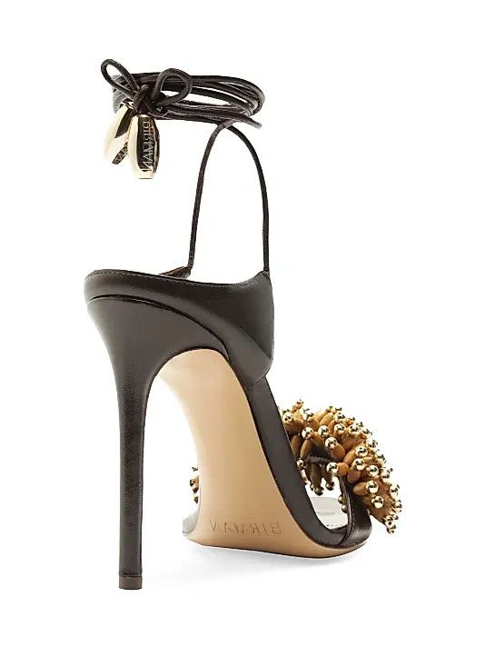 Aquazzura os11x1225 Zaya 100MM Embellished Leather Ankle-Wrap Sandals Size US 7 / IT 37 - 4 Thumbnail