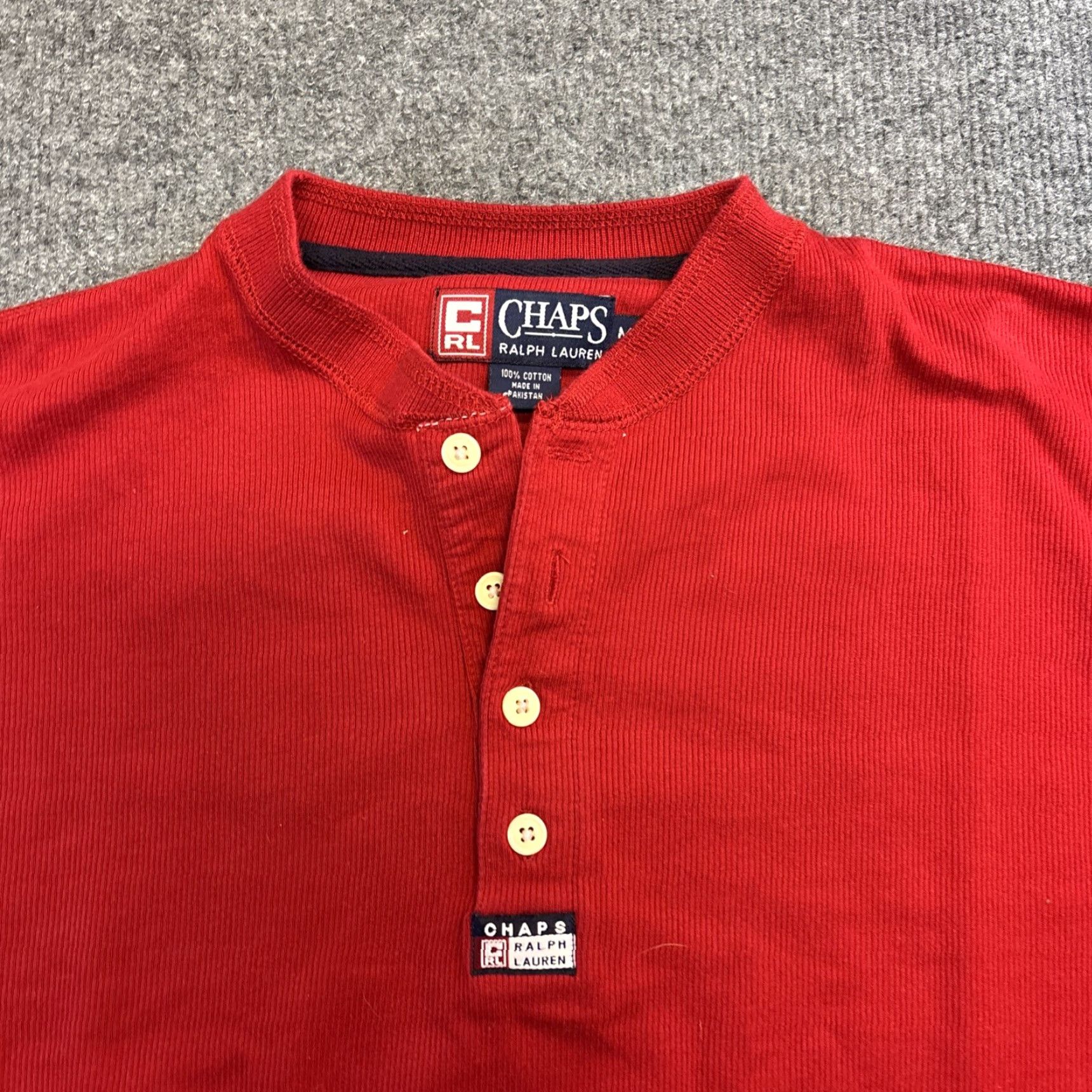 Chaps VINTAGE Chaps Ralph Lauren Henley Waffle Long Sleeve Shirt Men’s Medium Red Mens Size US M / EU 48-50 / 2 - 2 Thumbnail