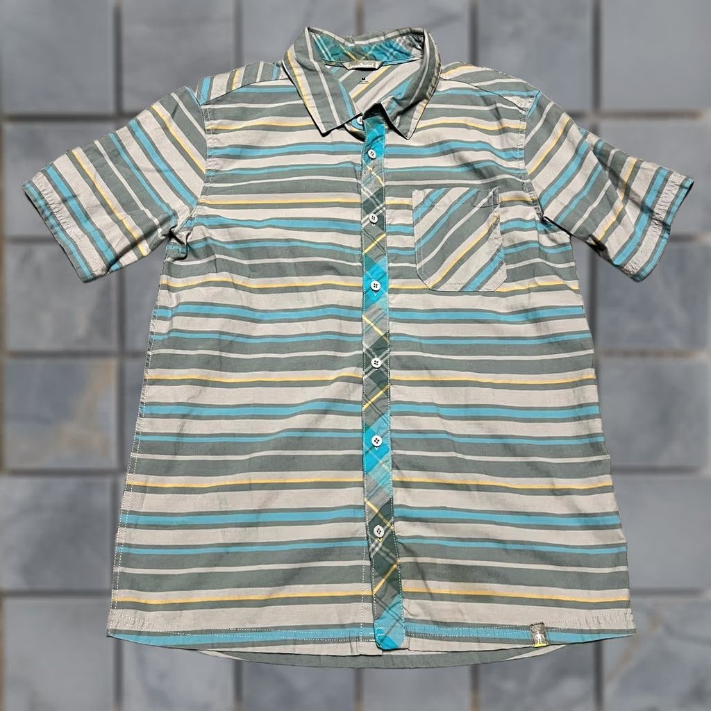 Smartwool SmartWool Shirt Mens Medium Striped Short Sleeve Button Up Merino Wool Blend Blue Mens Regular Short Sleeve Shirt Size US M / EU 48-50 / 2 - 1 Thumbnail