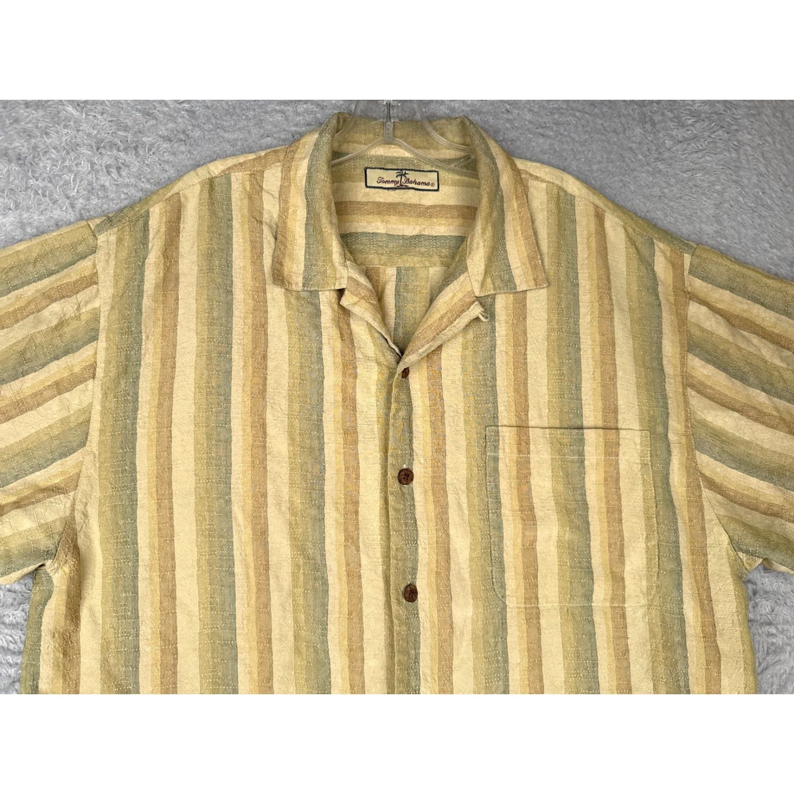 Tommy Bahama Tommy Bahama Shirt Men XL Yellow Stripe 100% Silk Button Up Hawaiian Shirt Mens Regular Slim Beach Holiday 80s 90s Designer Silk Stripe Size US XL / EU 56 / 4 - 4 Thumbnail