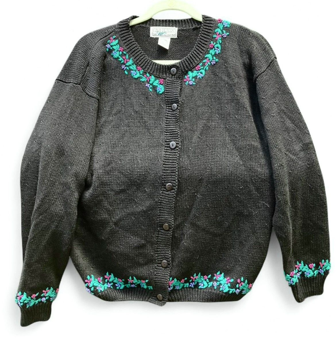 Vintage Vintage Gina Peters Black Cotton Cardigan Floral Collar M Size M / US 6-8 / IT 42-44 - 1 Thumbnail