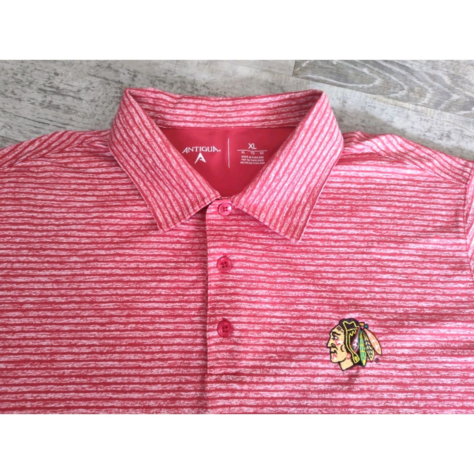 NHL Antigua Chicago Blackhawks NHL Polo Shirt XL Red Striped Mens Polo Shirt Golf Shirt Easy Care New Title Size US XL / EU 56 / 4 - 4 Thumbnail