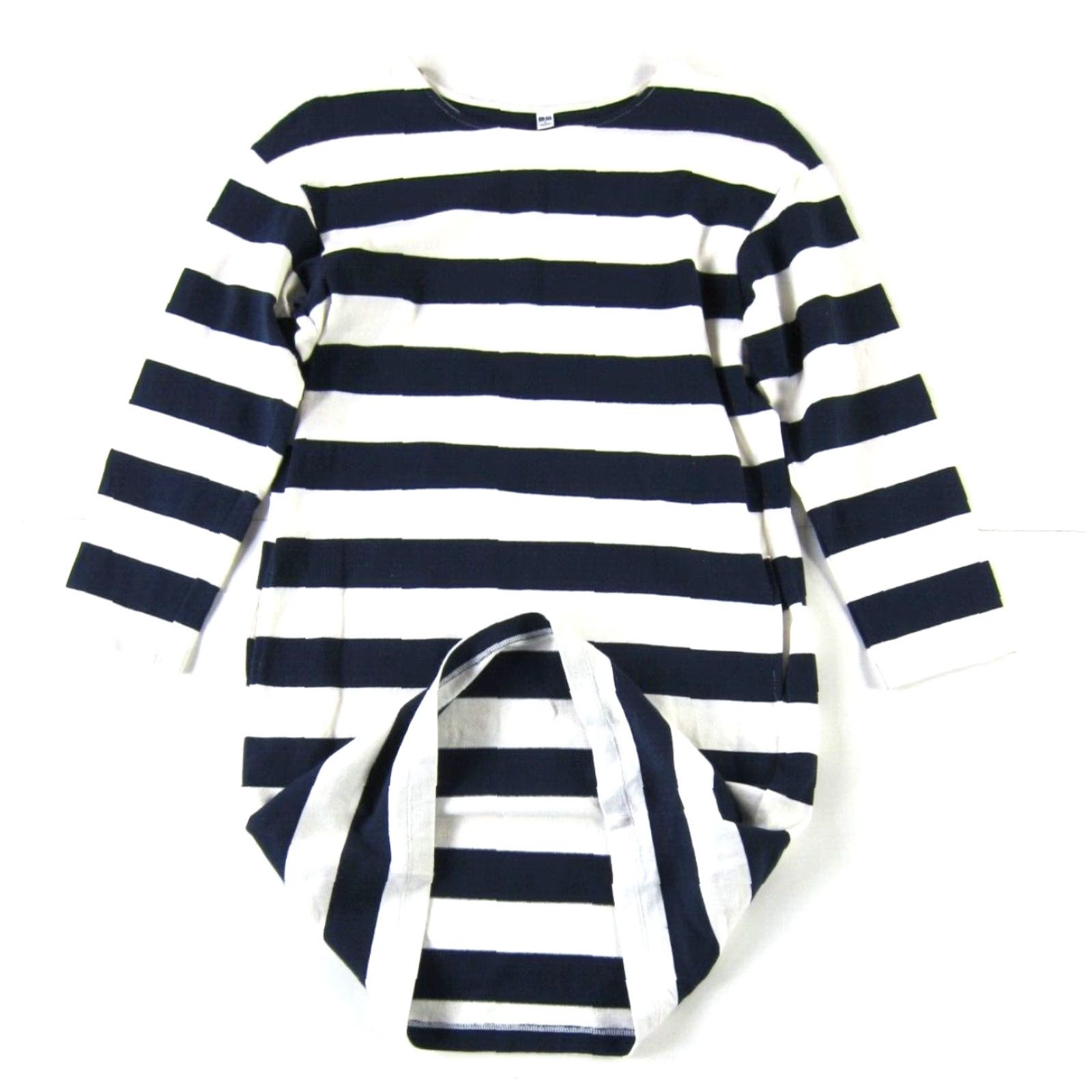 Uniqlo Uniqlo Striped Long Sleeve Shift Tunic Dress 100% Cotton S Knee Length Pockets Blue White Ivory Navy Stripe Womens Size S / US 4 / IT 40 - 5 Thumbnail