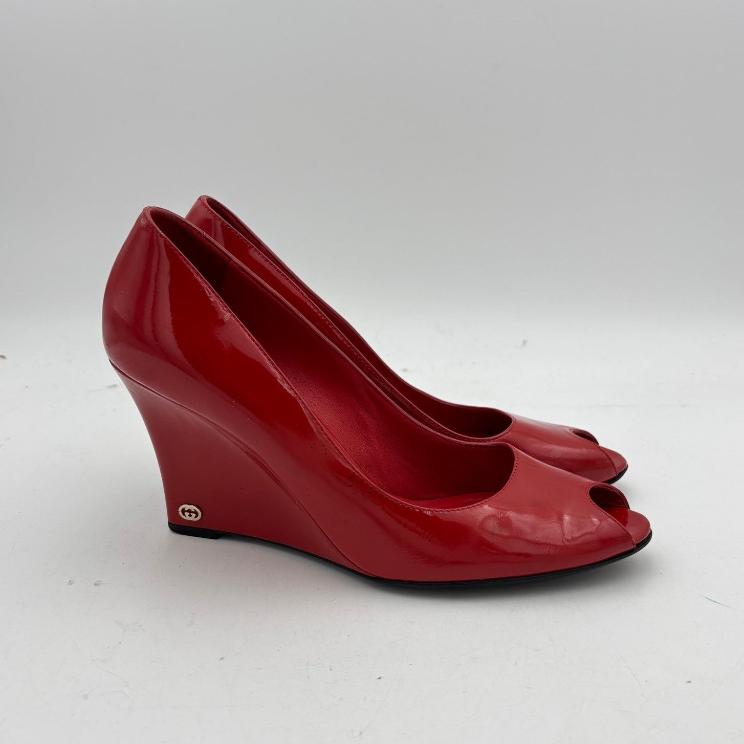 Gucci Gucci Patent Leather Double G Peep Toe Wedge Women's 9.5B Size US 9.5 / IT 39.5 - 3 Thumbnail