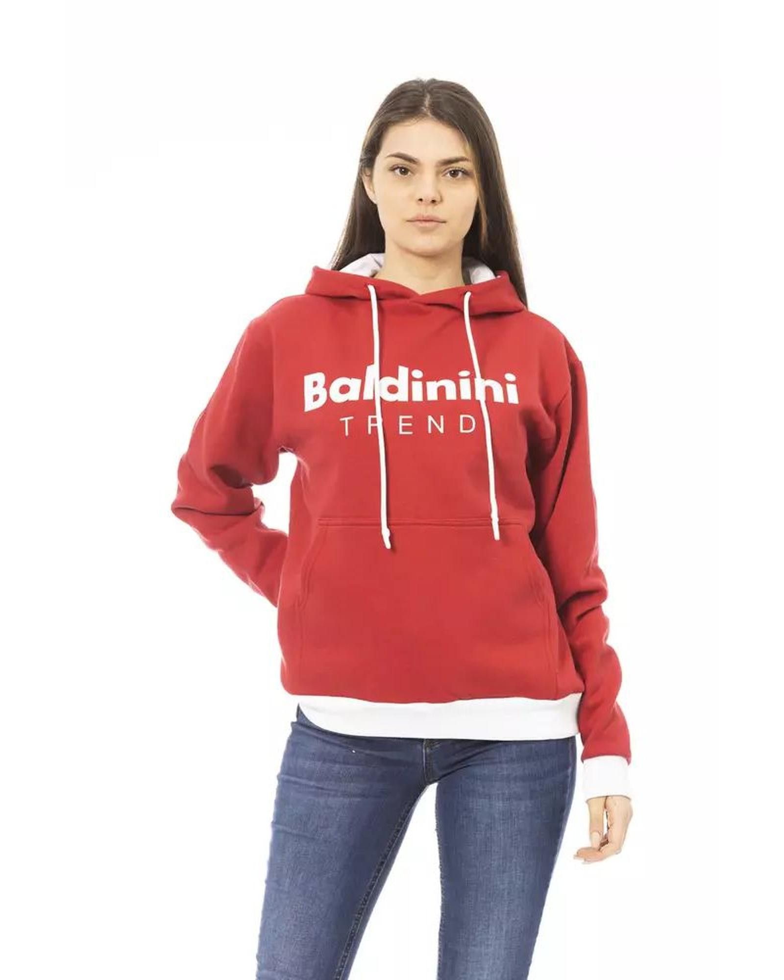 image of Baldinini Logo Hooded Fleece Sweater With Front Pocket in Red, Women's (Size XS)