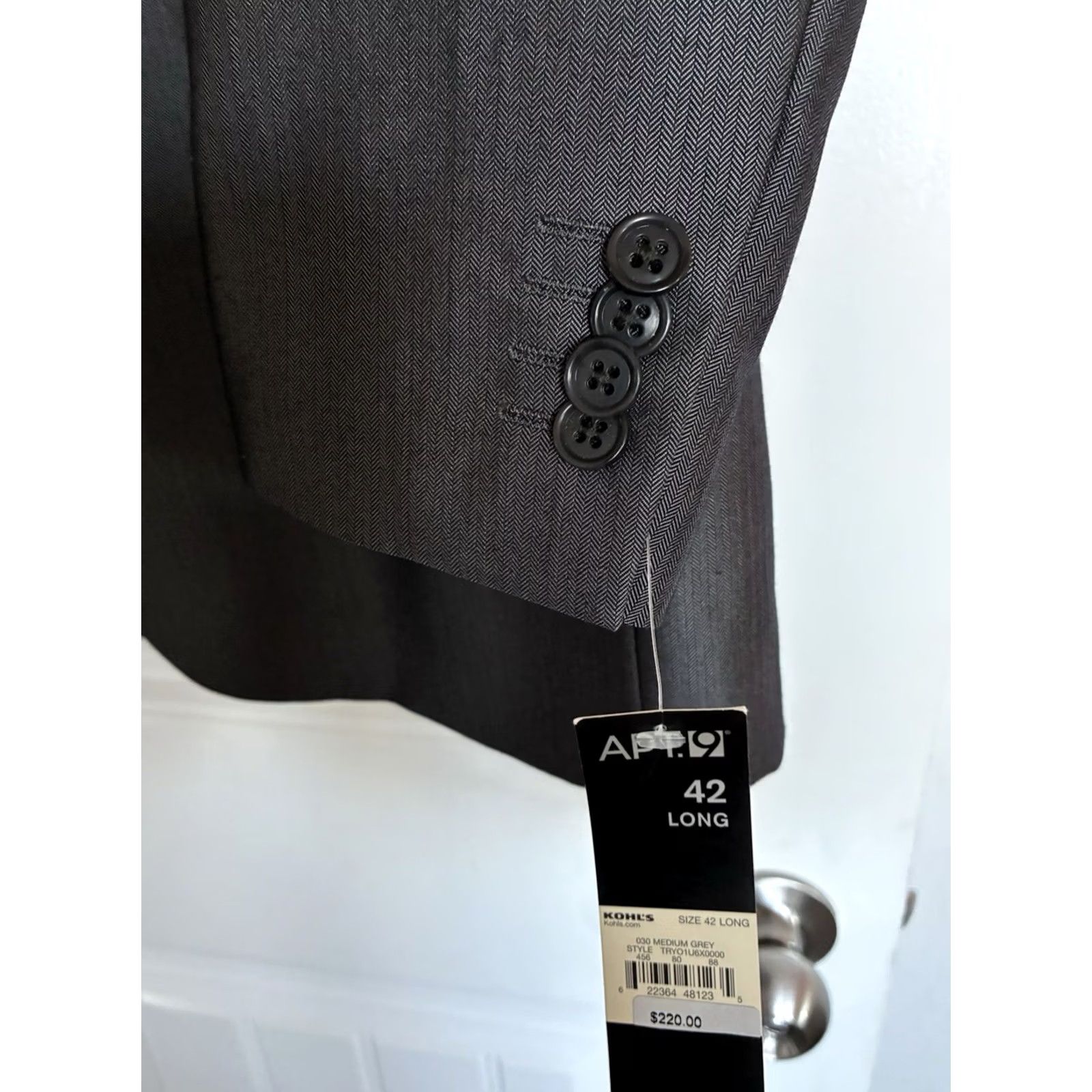 Apt. 9 apt. 9 suit jacket long 42 mens gray two-button formal coat 2 piece Size 42R - 2 Thumbnail