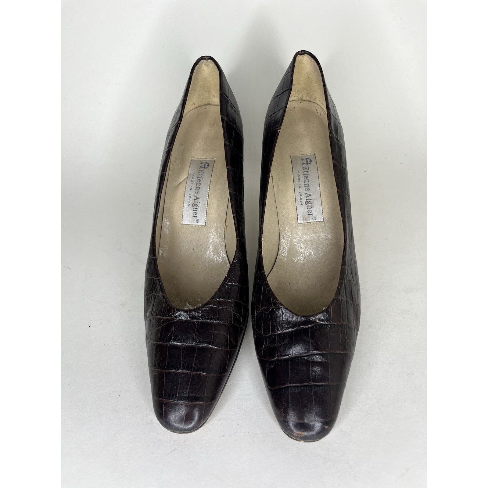 Aigner Etienne Aigner Brown Leather Croc Embossed Heels Women Size Size US 9 / IT 39 - 2 Thumbnail