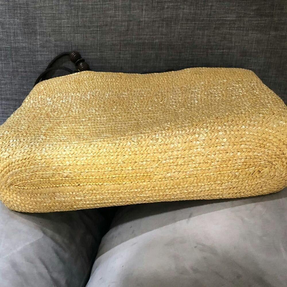 Vintage vtge 90s yellow brown straw woven shoulder handbag Size ONE SIZE - 8 Thumbnail