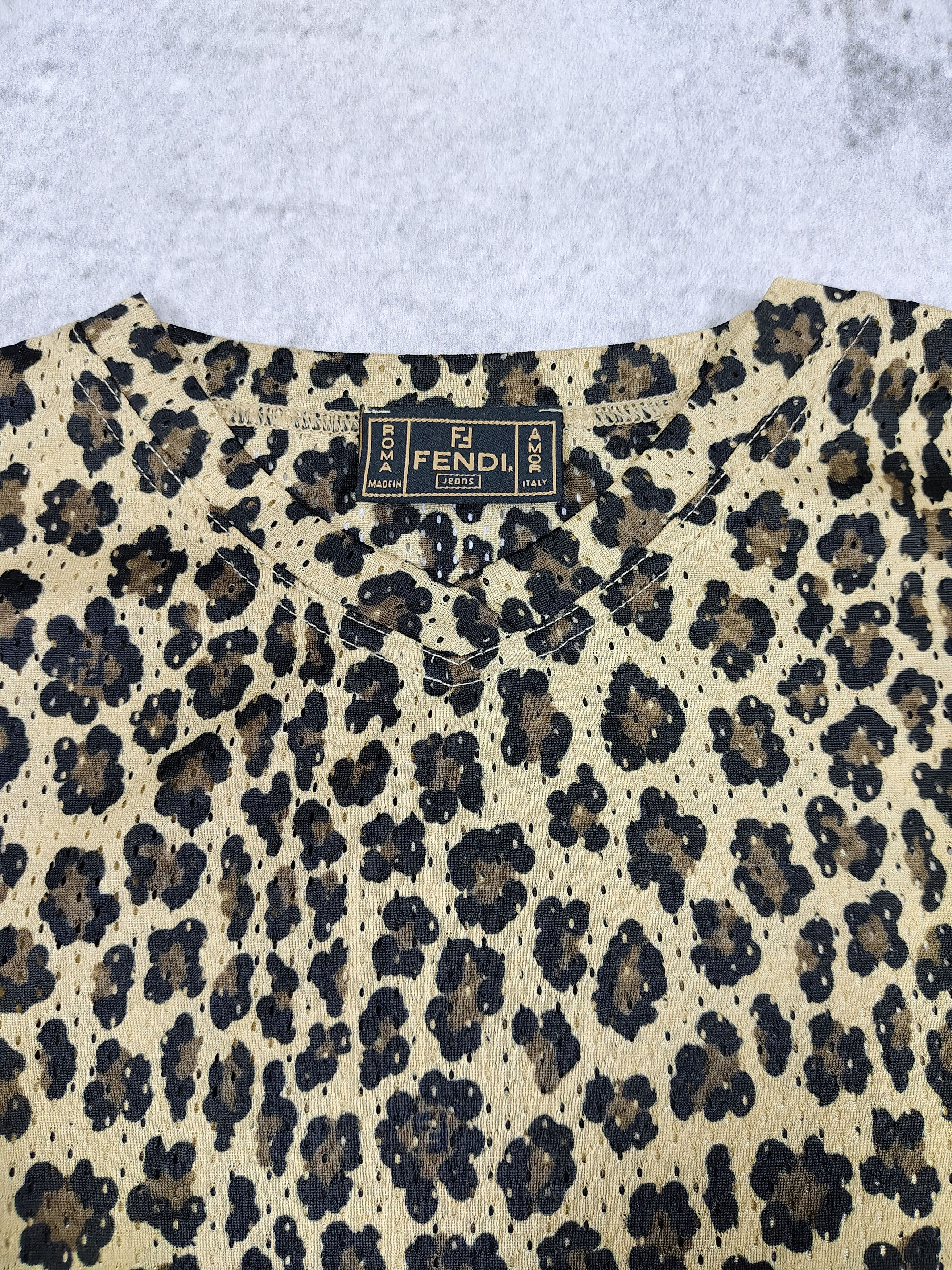 Fendi 90s FENDI🔥Glam Rock Leopard Print Micro Perforated Top Size M / US 6-8 / IT 42-44 - 3 Thumbnail