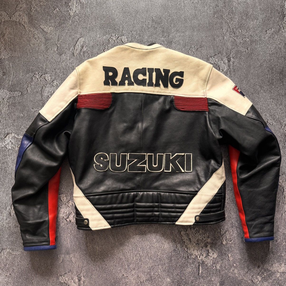 Genuine Leather 🔥 Vintage SUZUKI racing leather motorcycle jacket Size US L / EU 52-54 / 3 - 11 Thumbnail