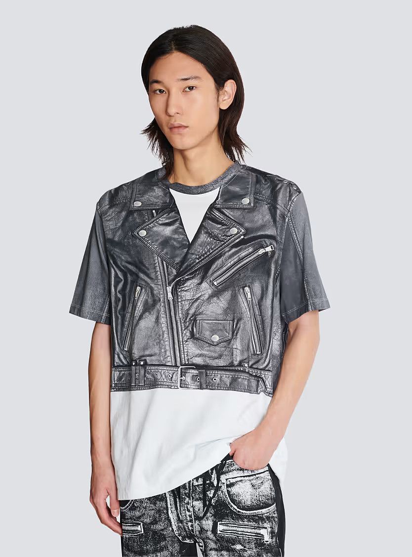 Balmain o1s1wg110126 T-Shirt With Biker Jacket Print in Black Size US L / EU 52-54 / 3 - 5 Thumbnail