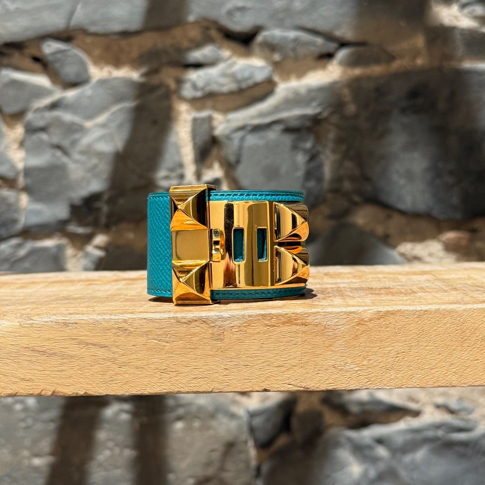 Hermes Hermès Bleu Paon Epsom Collier de Chien GHW Bracelet Size ONE SIZE - 2 Thumbnail