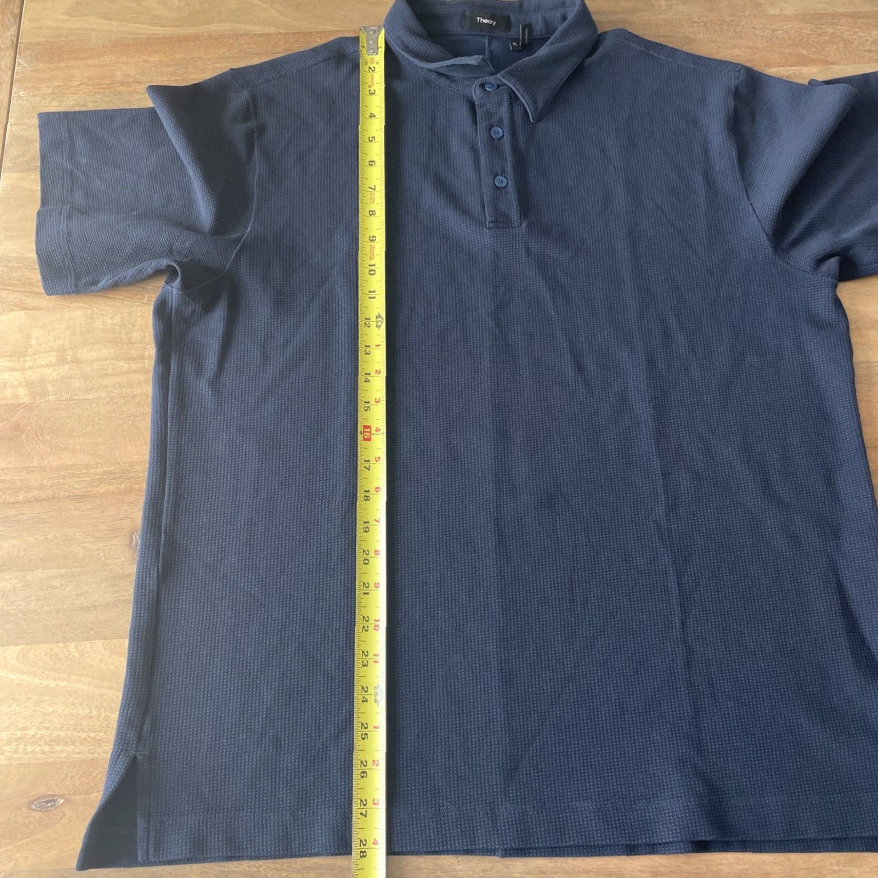 Theory Theory Polo Shirt Men XL Navy Blue Waffle Knit Jacquard Short Sleeve Polo Shirt Mens Dress S/S Polos Size US XL / EU 56 / 4 - 6 Thumbnail